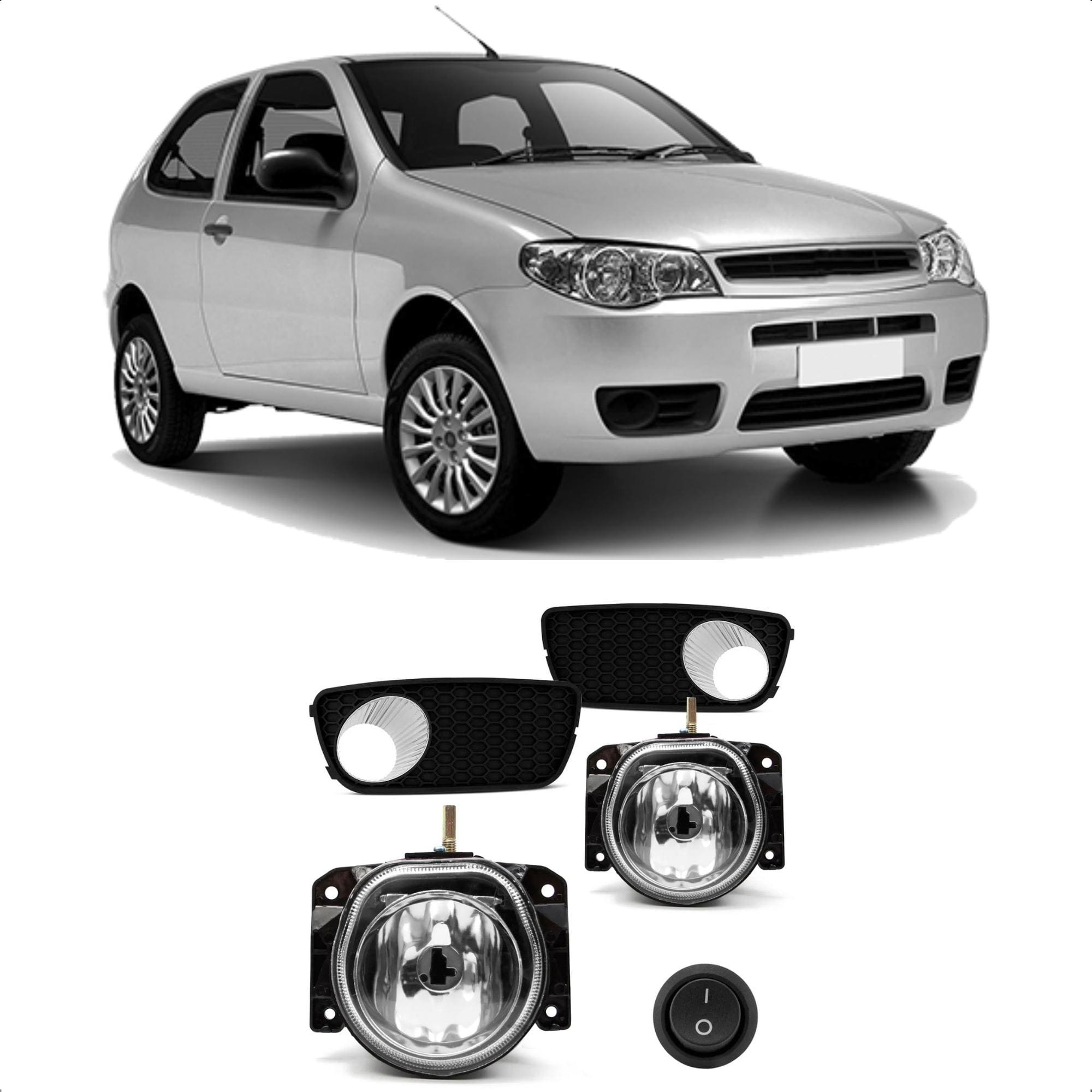 COMP Kit Farol de Milha Palio Fire Celebration com Moldura Cromada + Lâmpadas LED H1 Linha Nano