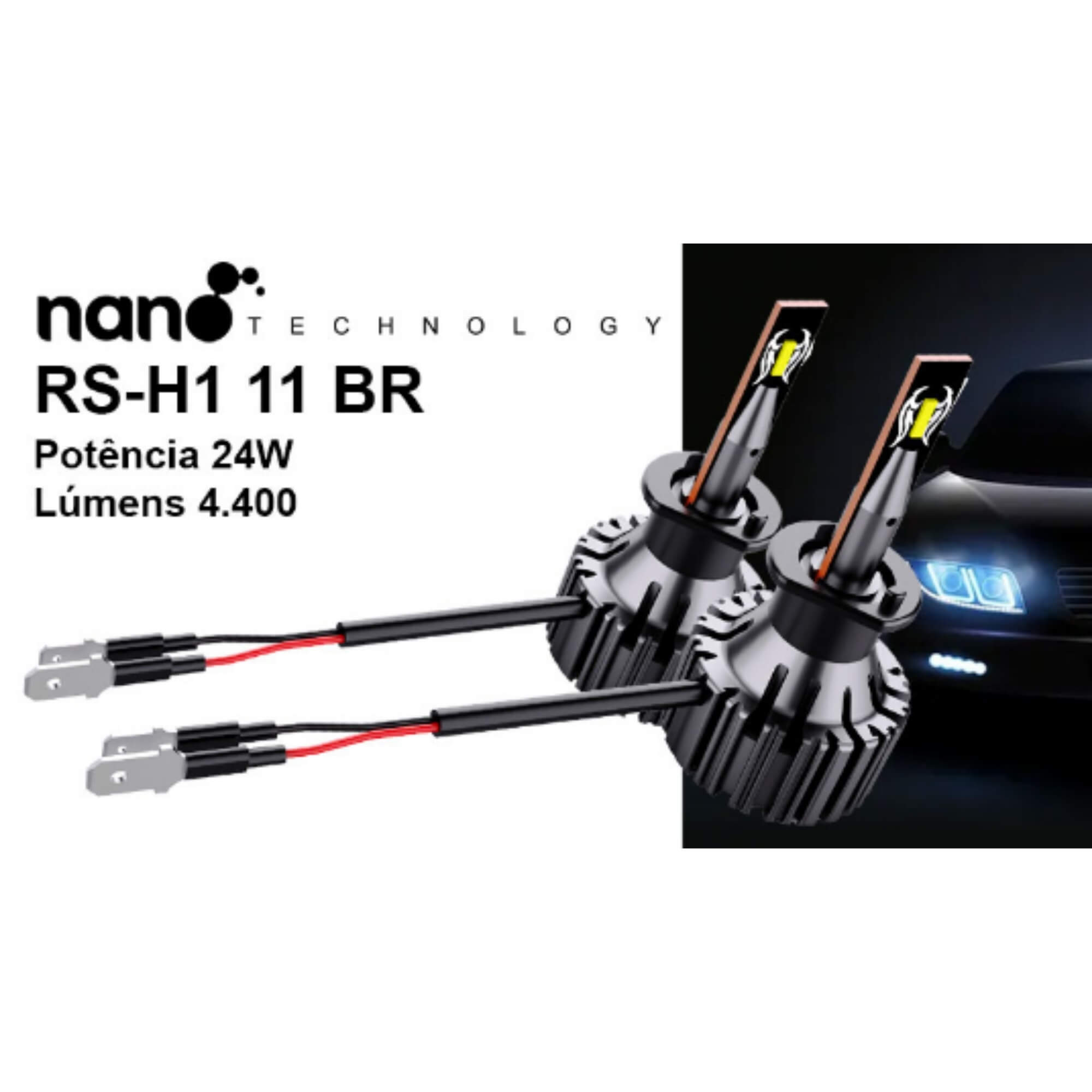 COMP Kit Farol de Milha Palio Fire Celebration com Moldura Cromada + Lâmpadas LED H1 Linha Nano