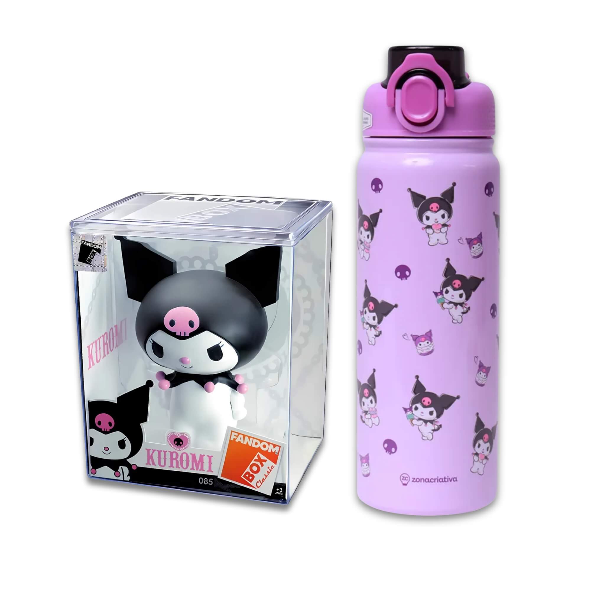 Kit Fandom Kuromi Hello Kitty 50 Anos + Garrafa Galaxy Kuromi 650ml
