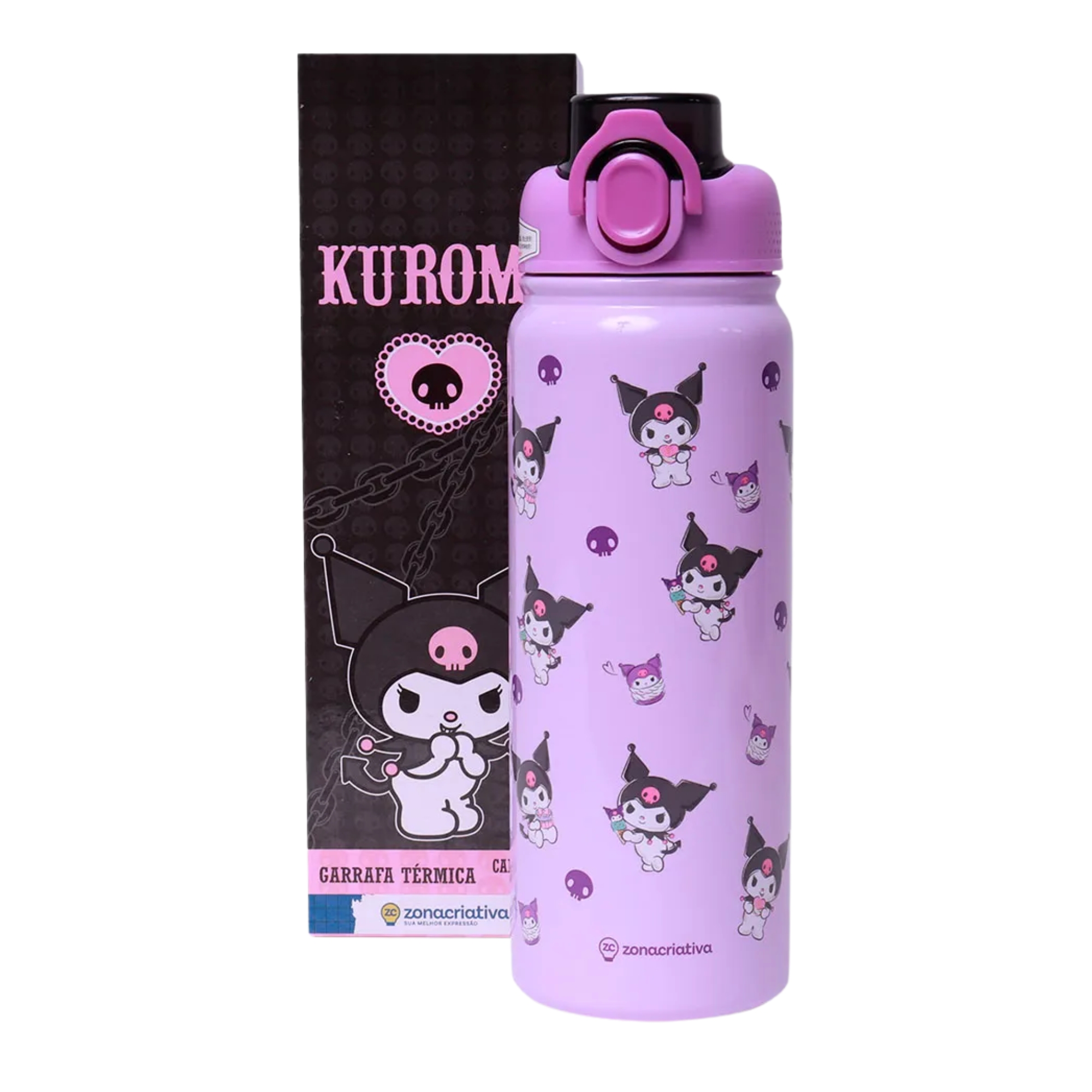 COMP Kit Fandom Kuromi Hello Kitty 50 Anos + Garrafa Galaxy Kuromi 650ml