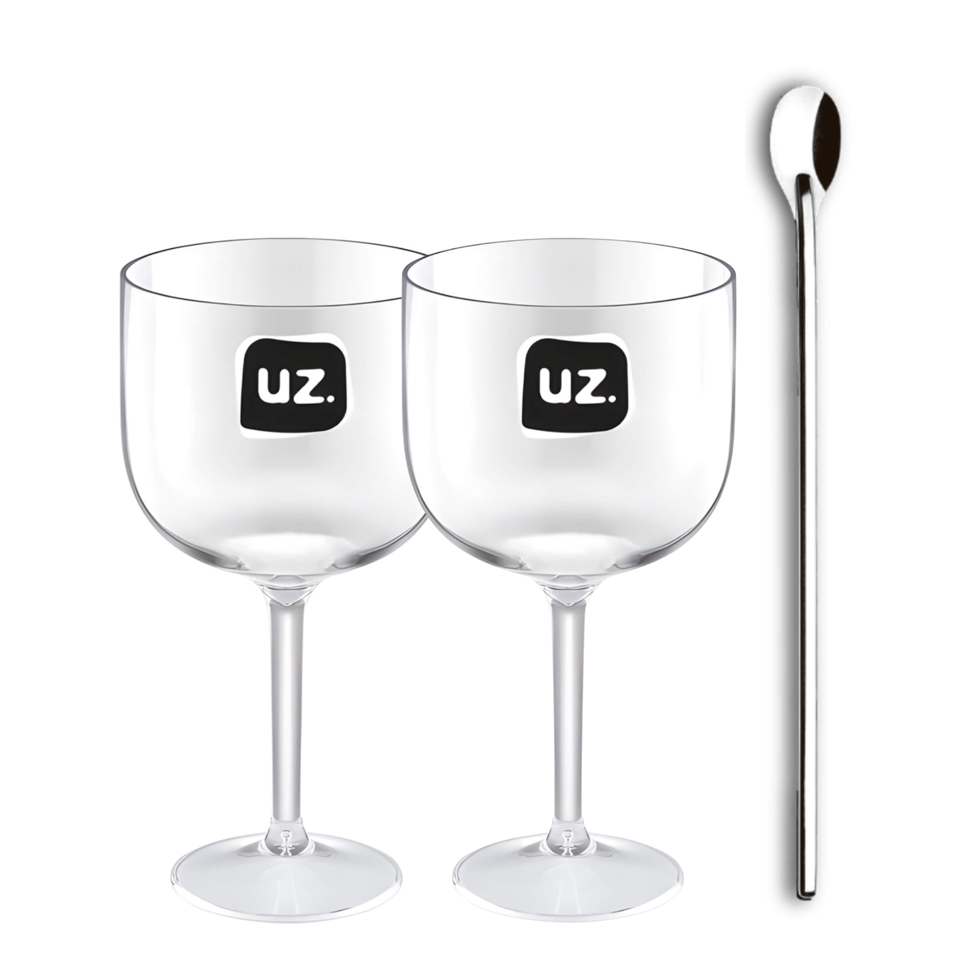 COMP Kit Coquetel Drink 2 Taças Gin de Plástico 600ml Transparente + Colher 30,5cm