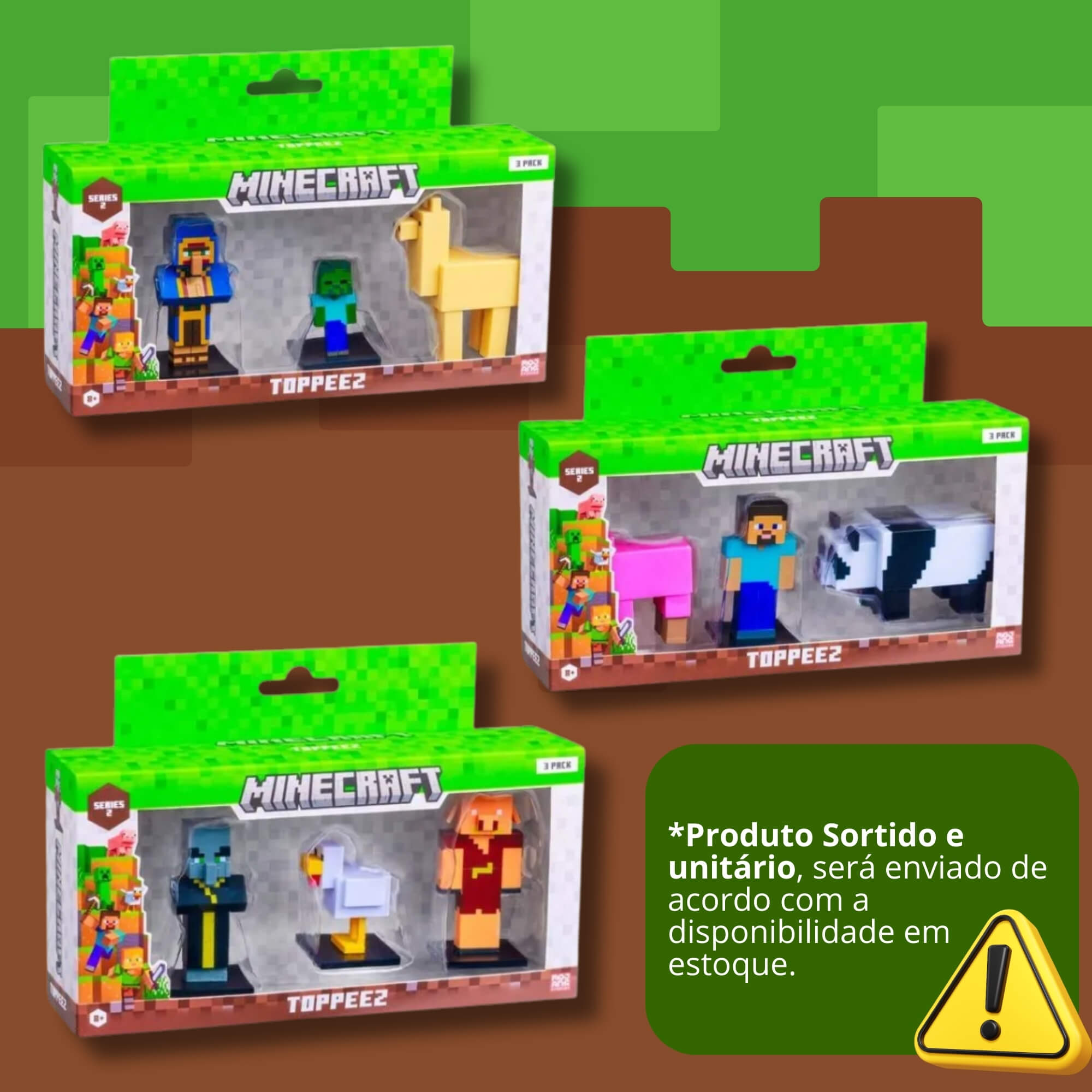 Bonecos Sortidos Minecraft Pack 3 Unitário Série 2 Multikids - BR2554
