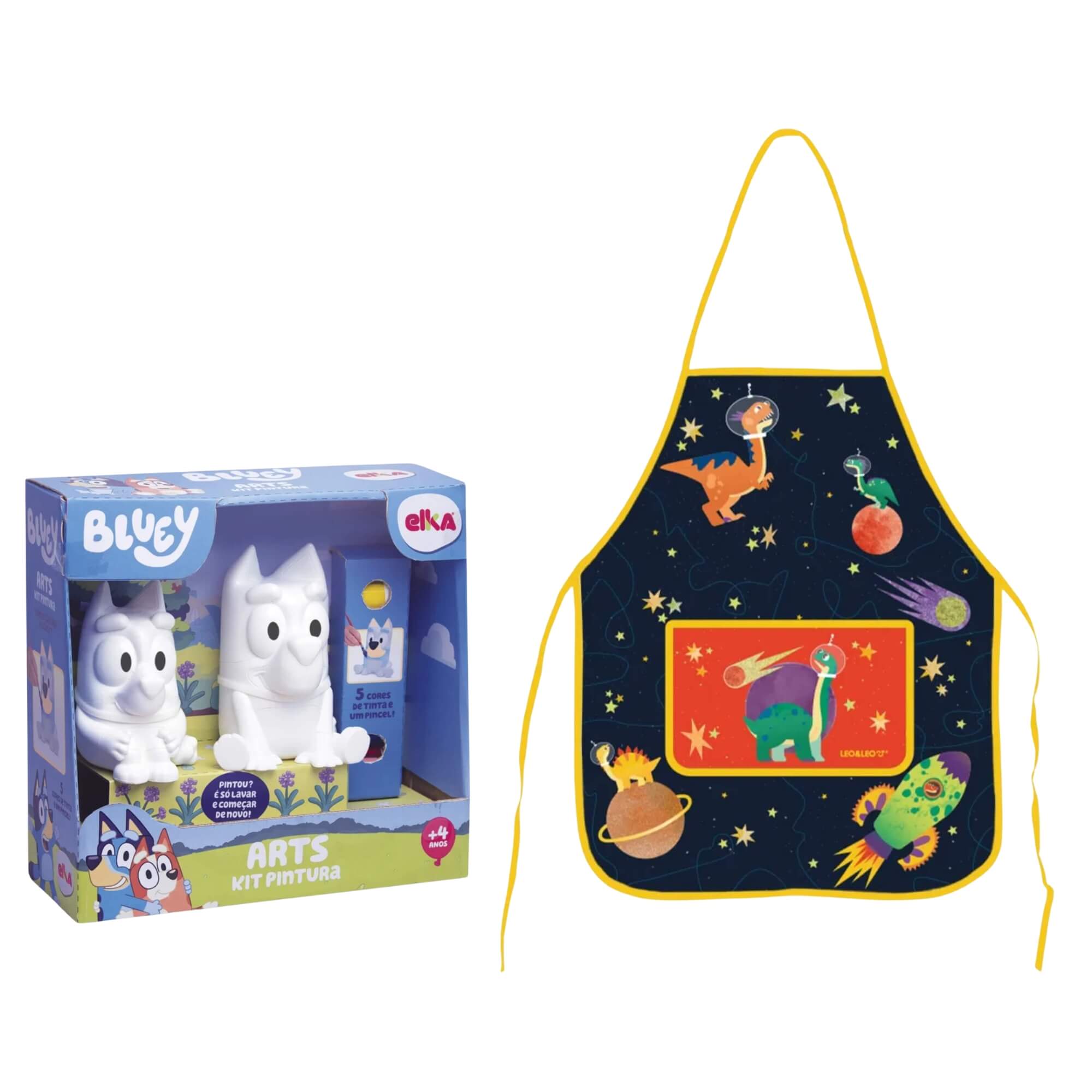 COMP Kit Avental Infantil Dino Space + Kit Pintura Bluey e Bingo Elka - Leo&Leo Leonora
