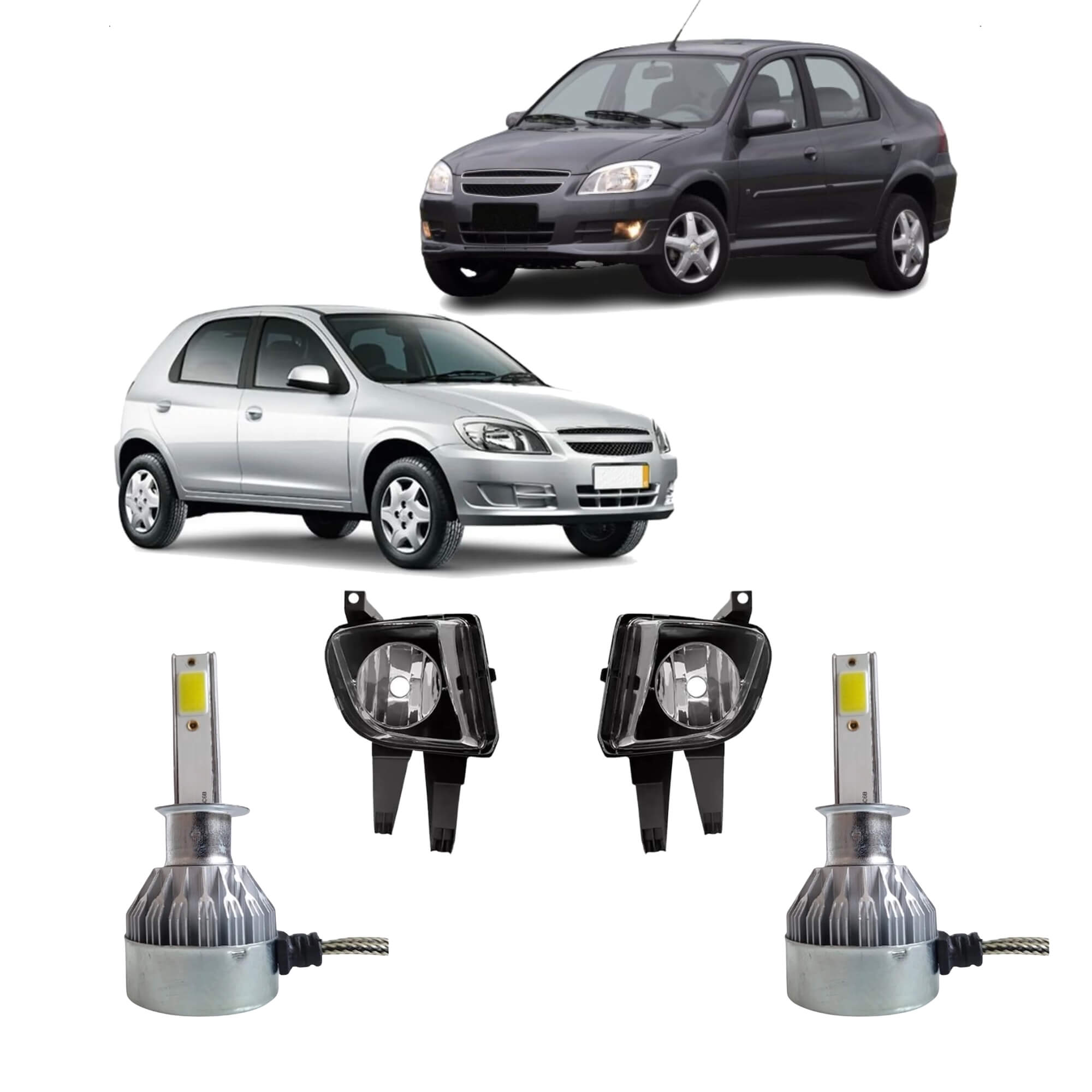 COMP Kit Farol de Milha Celta 2007 à 2015 e Prisma 2007 à 2012 + Lâmpadas LED HB4 6000K
