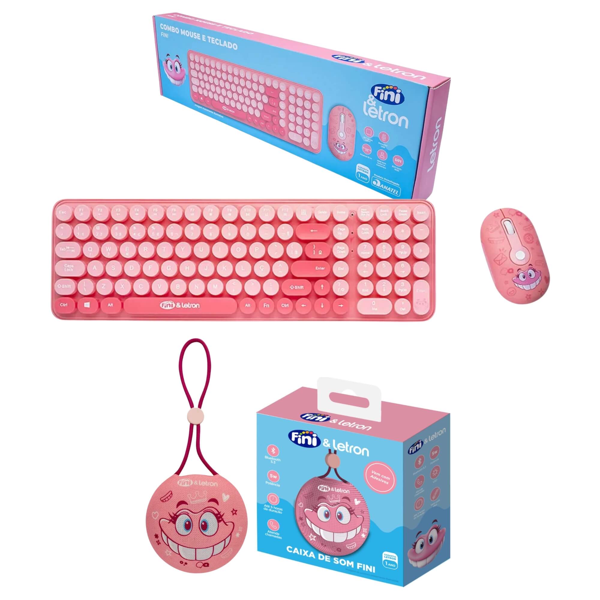 COMP Kit Fini Mouse e Teclado Wireless com Mini Receptor + Caixa de Som Portátil com Adesivo