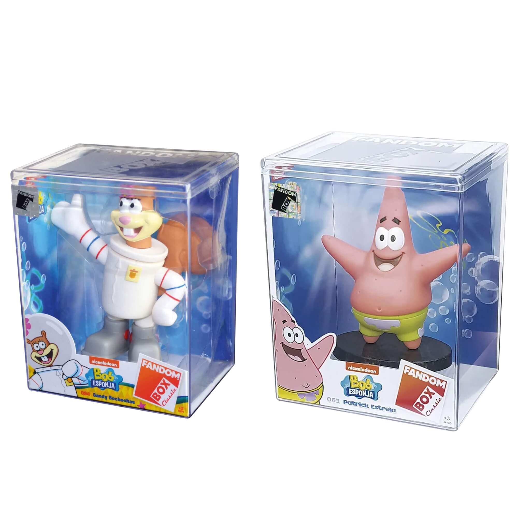 Kit Fandom Box Bob Esponja: Sandy + Patrick Estrela Bonecos Colecionáveis em Vinil Atóxico