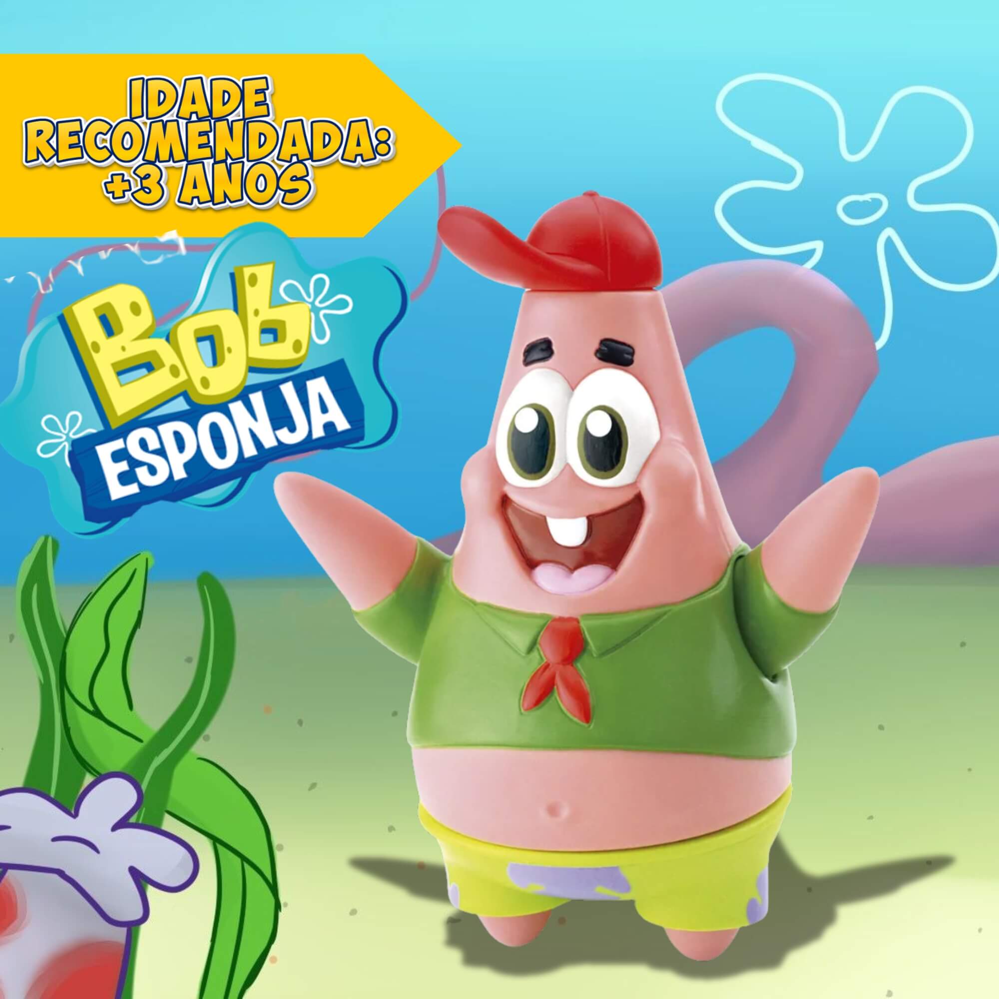 COMP Kit Bonecos Bob Esponja: Bob Esponja com Gary + Patrick Estrela em Vinil Atóxico