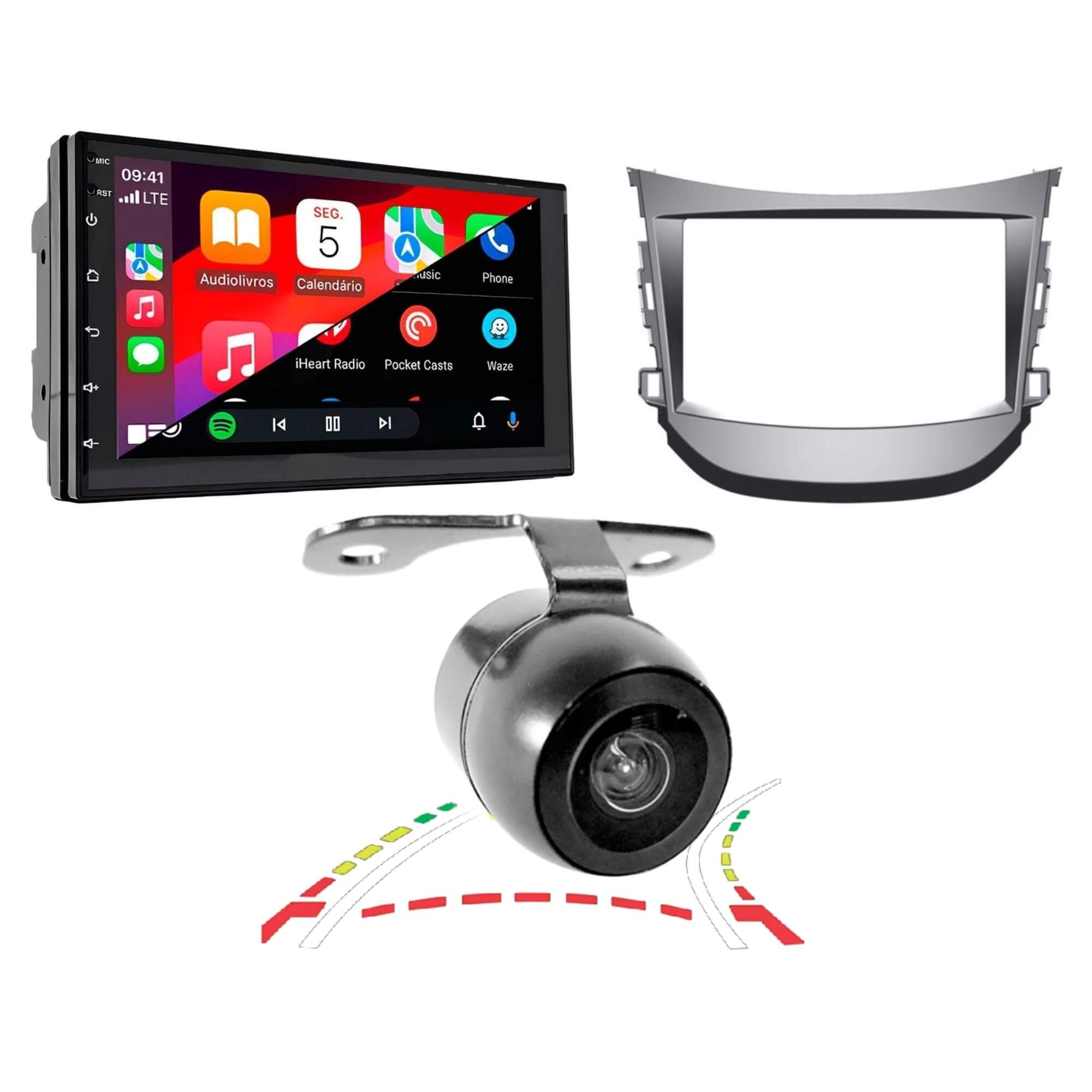 COMP Kit Multimídia 7" 6GB+128GB + Moldura 2 Din 7" c/ Som HB20 12 a 19 + Câmera de Ré Borboleta