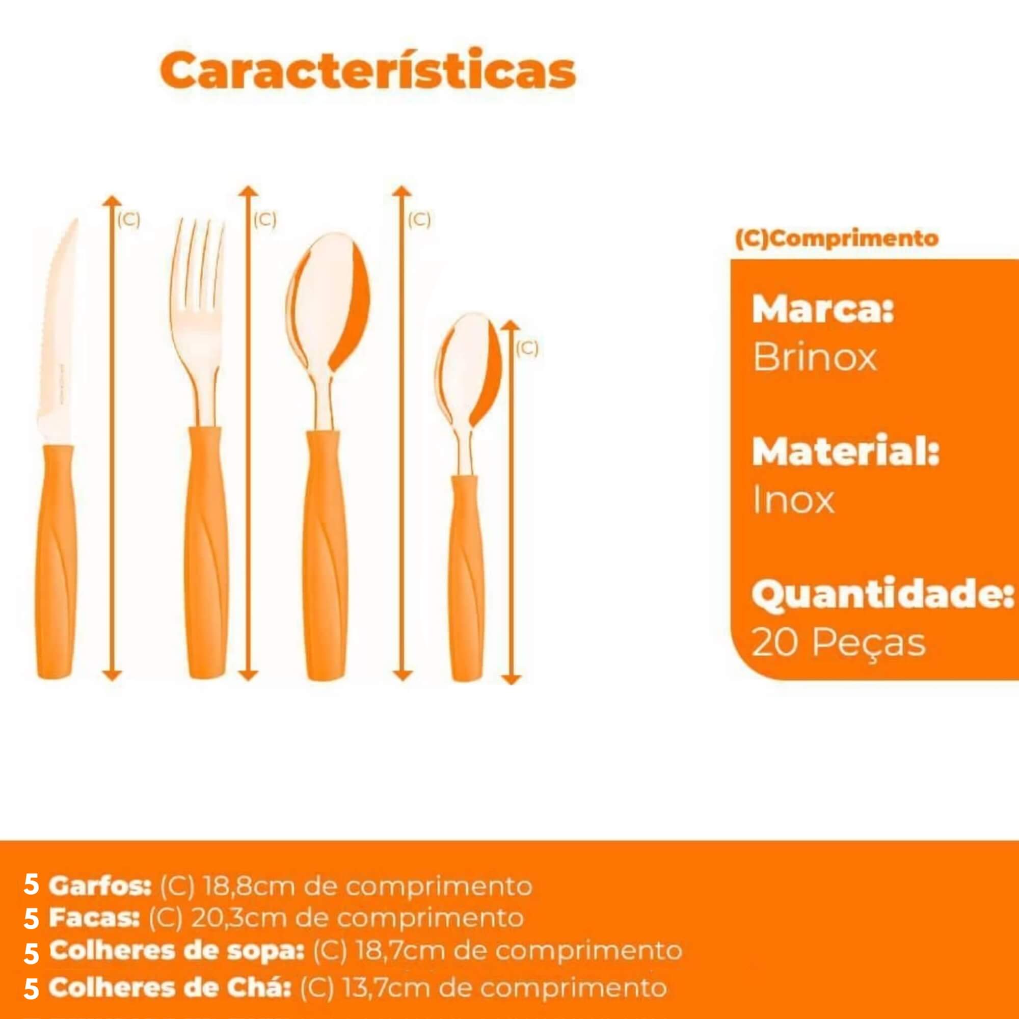 Faqueiro Itaparica 20 Peças Preto Aço Inox Brinox - 6000/414