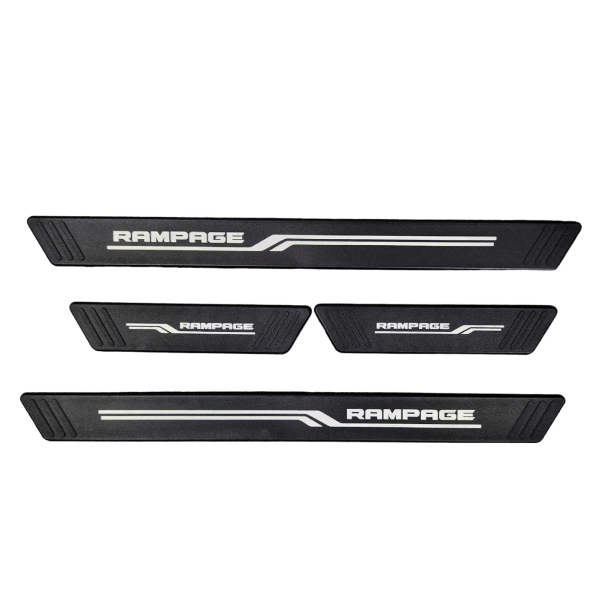 COMP Kit Automotivo Rampage: Tapete Tipo Bandeja 4P Preto c/ 5 Peças + Soleira Preta 4P Grid