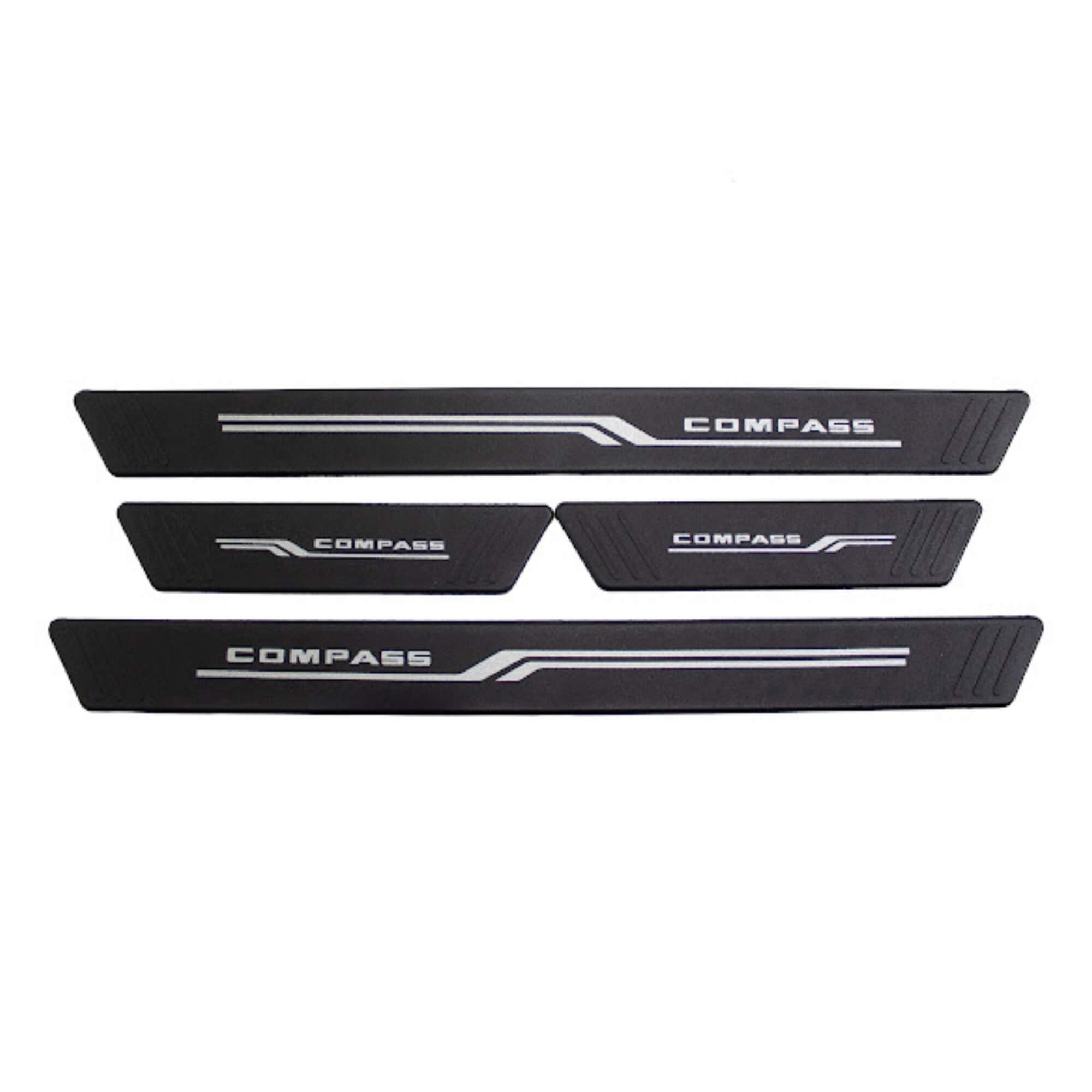 COMP Kit Automotivo Compass: Tapete Tipo Bandeja 4P Preto + Soleira Preta 4 Portas