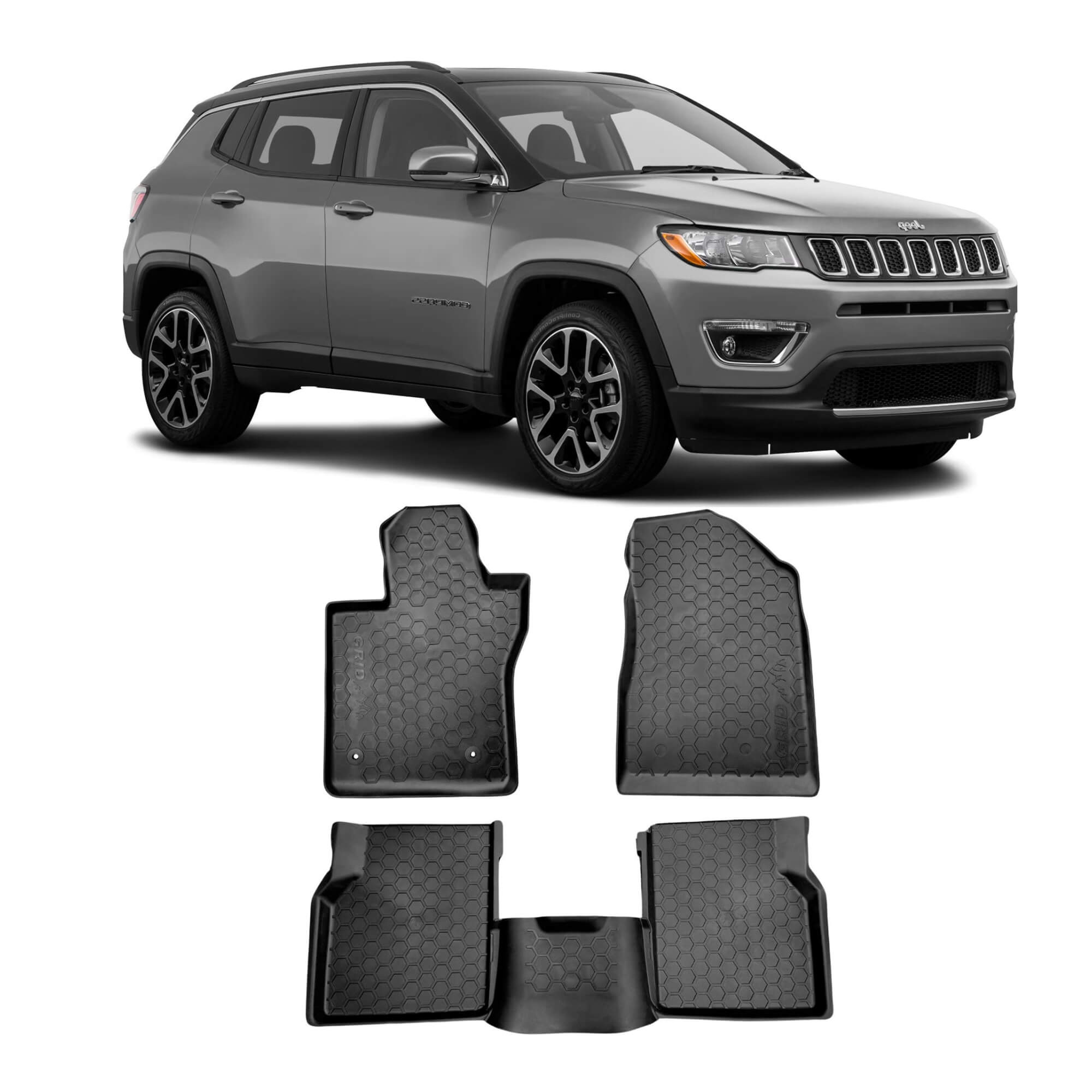 COMP Kit Automotivo Compass: Tapete Tipo Bandeja 4P Preto + Soleira Preta 4 Portas