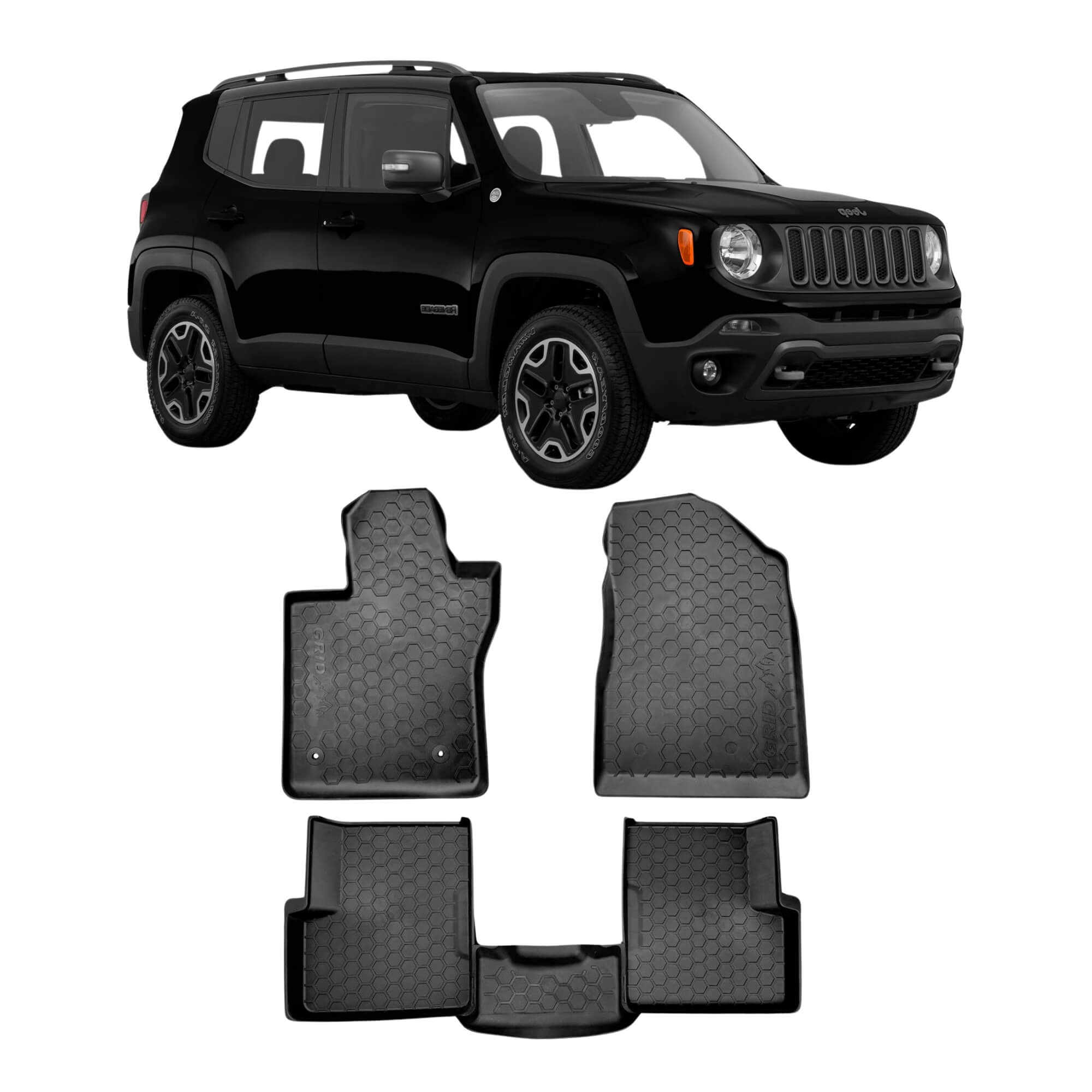 COMP Kit Automotivo Renegade: Tapete Preto Tipo Bandeja 4 Portas + Soleira Preta 4 Portas