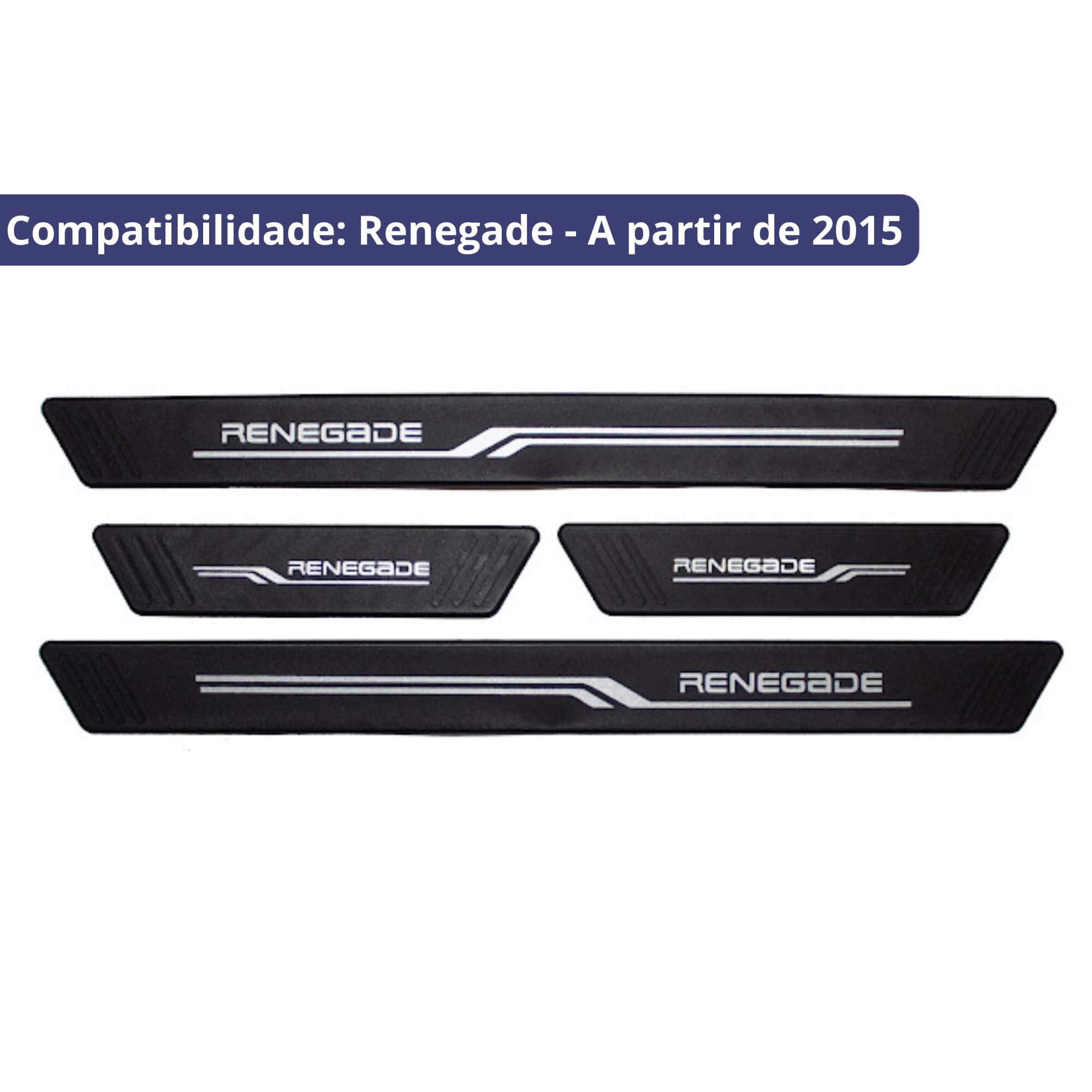 COMP Kit Automotivo Renegade: Tapete Preto Tipo Bandeja 4 Portas + Soleira Preta 4 Portas