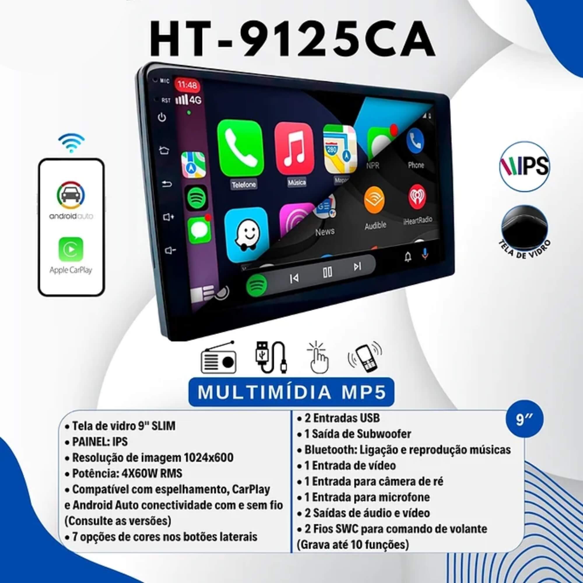 COMP Kit Multimídia 9 Pol CarPlay Android Auto Strada Fiorino + Moldura + Chicote + Câmera Ré