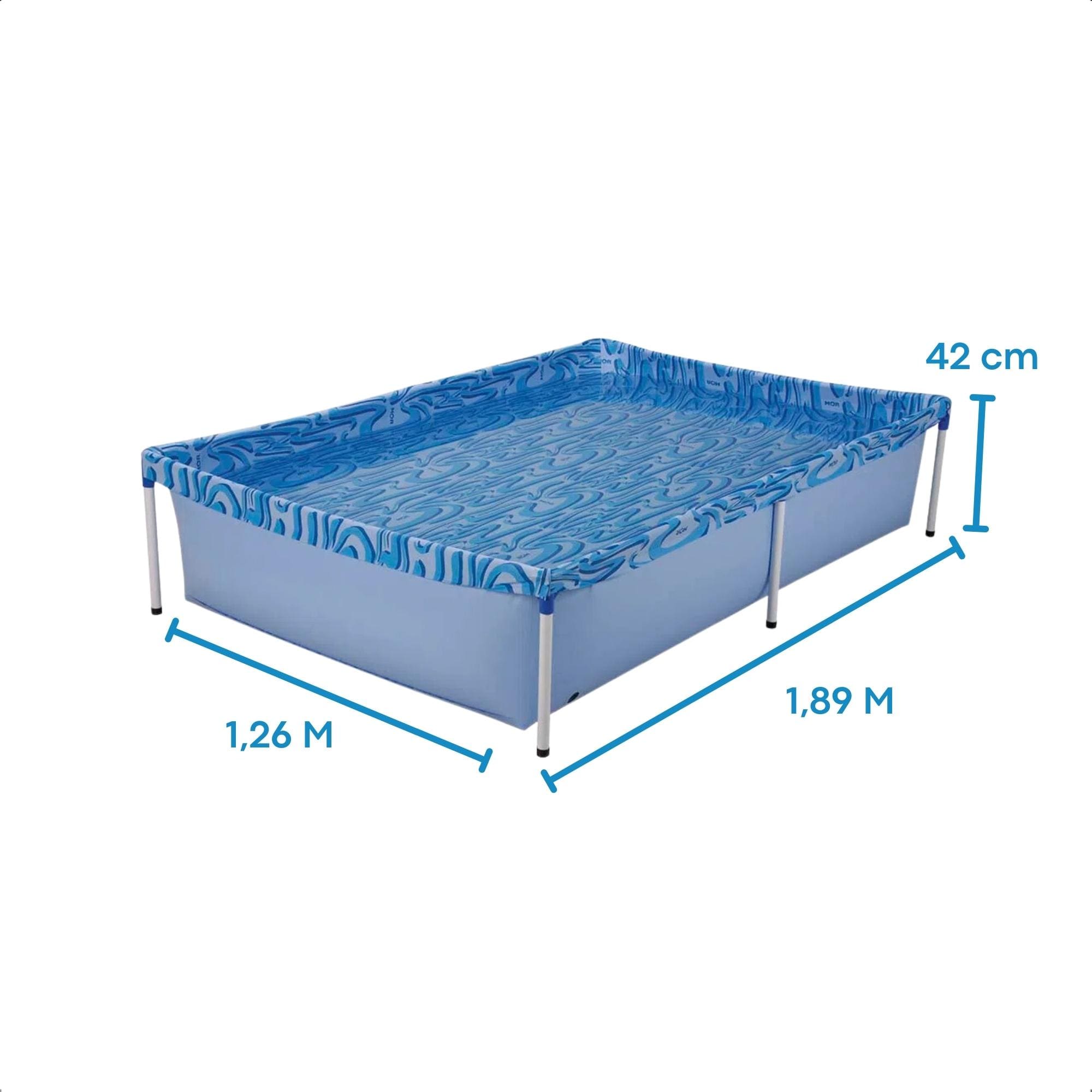 COMP Kit Piscina Infantil 1000L Mor Retangular + Boia Colete Tubarão Kababy Azul
