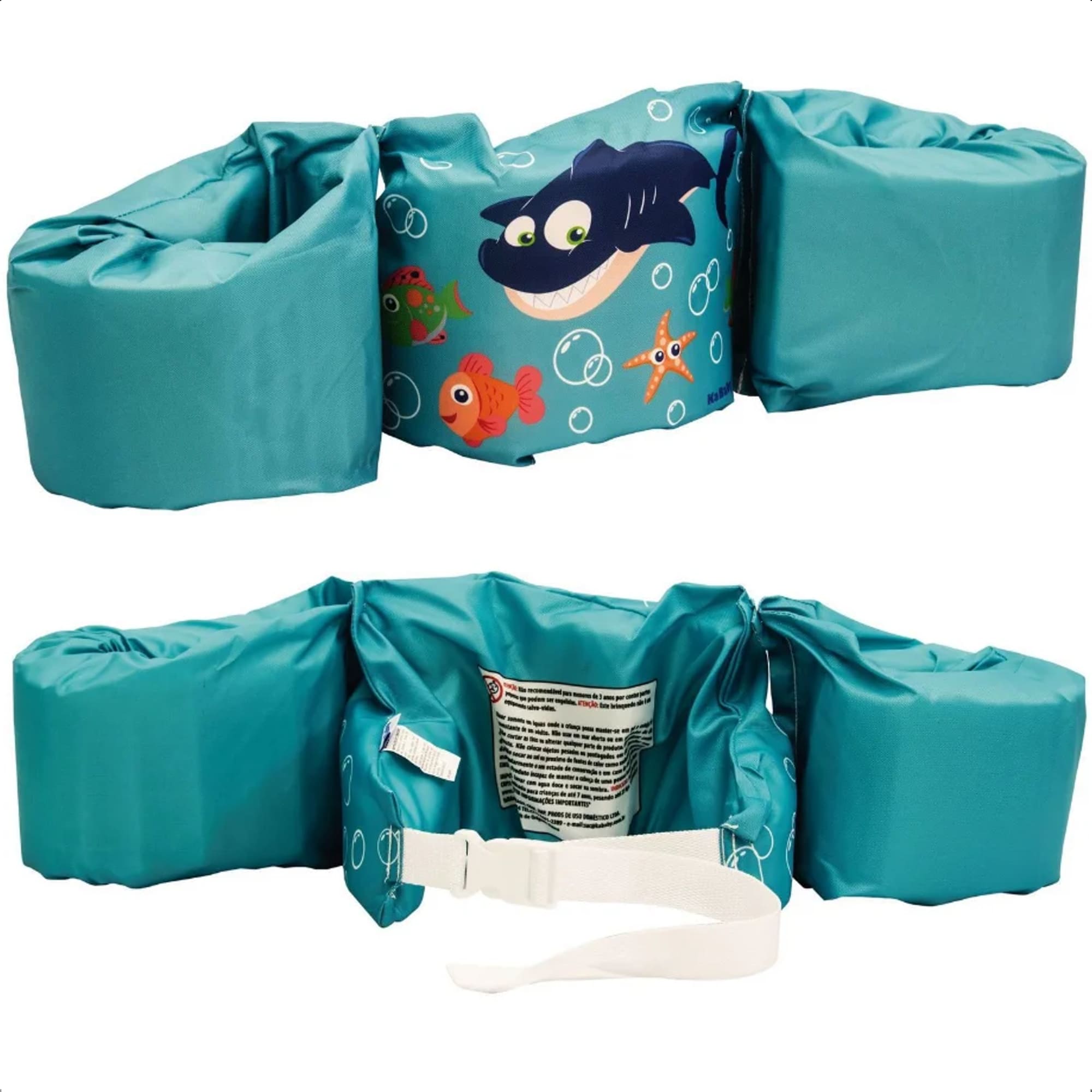 COMP Kit Piscina Infantil 1000L Mor Retangular + Boia Colete Tubarão Kababy Azul