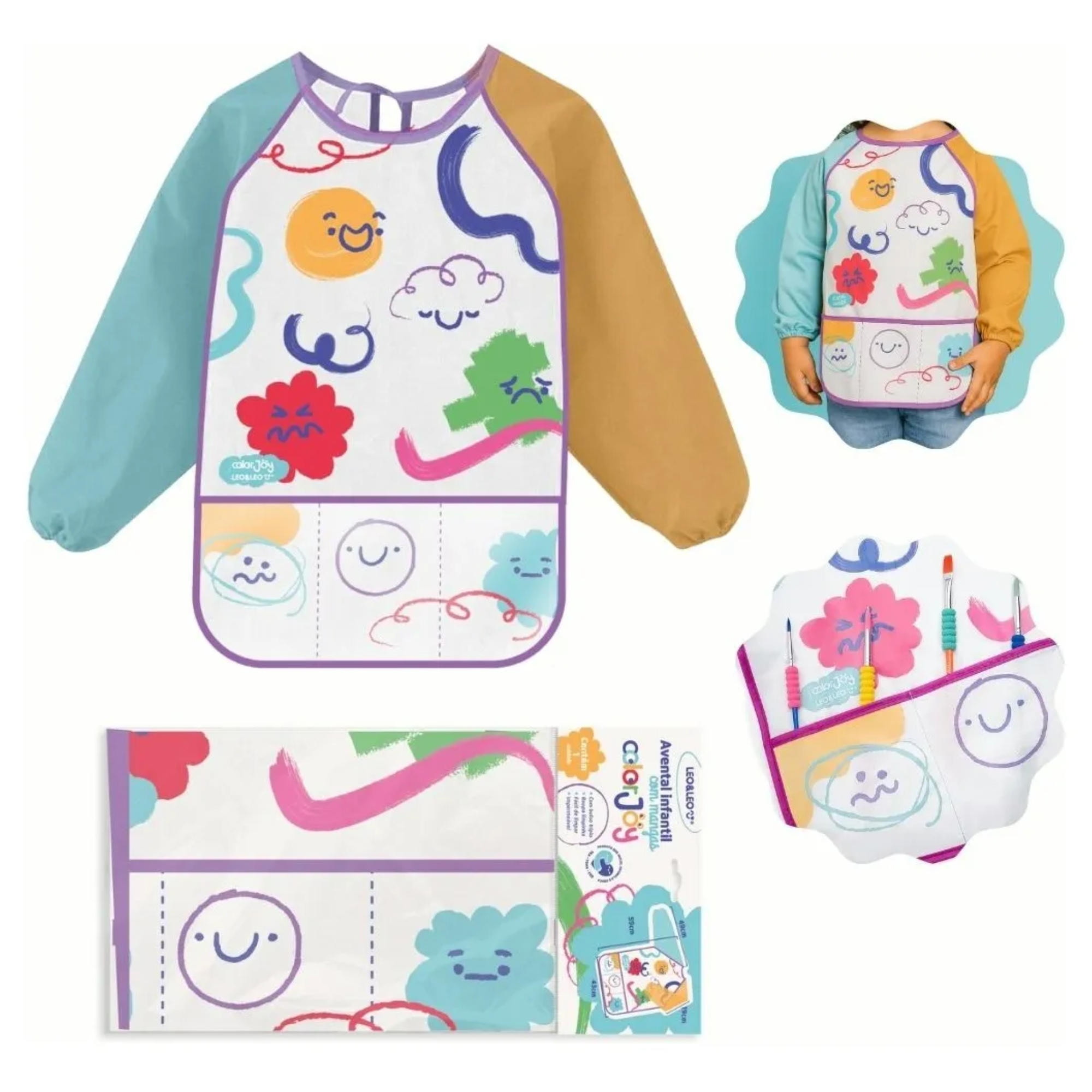 COMP Kit Artes Avental Infantil + Giz de Cera para Banho + Adaptador de Lápis