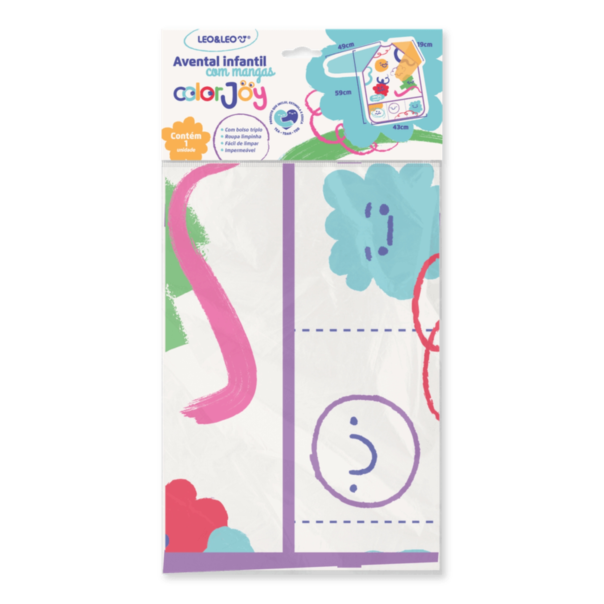 COMP Kit Artes Avental Infantil + Giz de Cera para Banho + Adaptador de Lápis