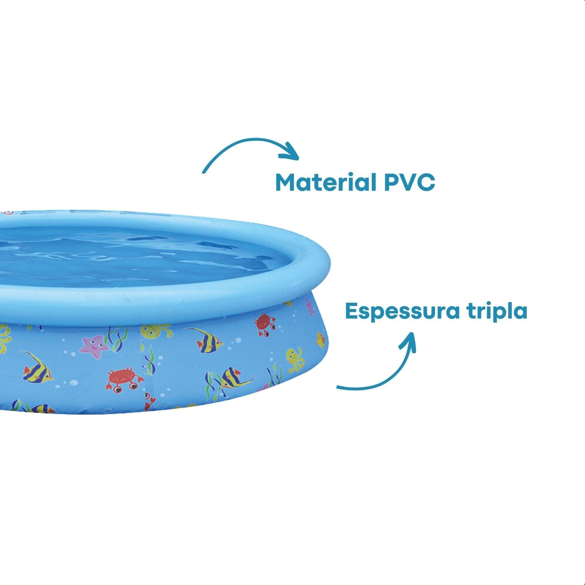 COMP Kit Piscina Inflável Infantil 1000L Bel 1,68m + Boia Colete Tubarão Kababy
