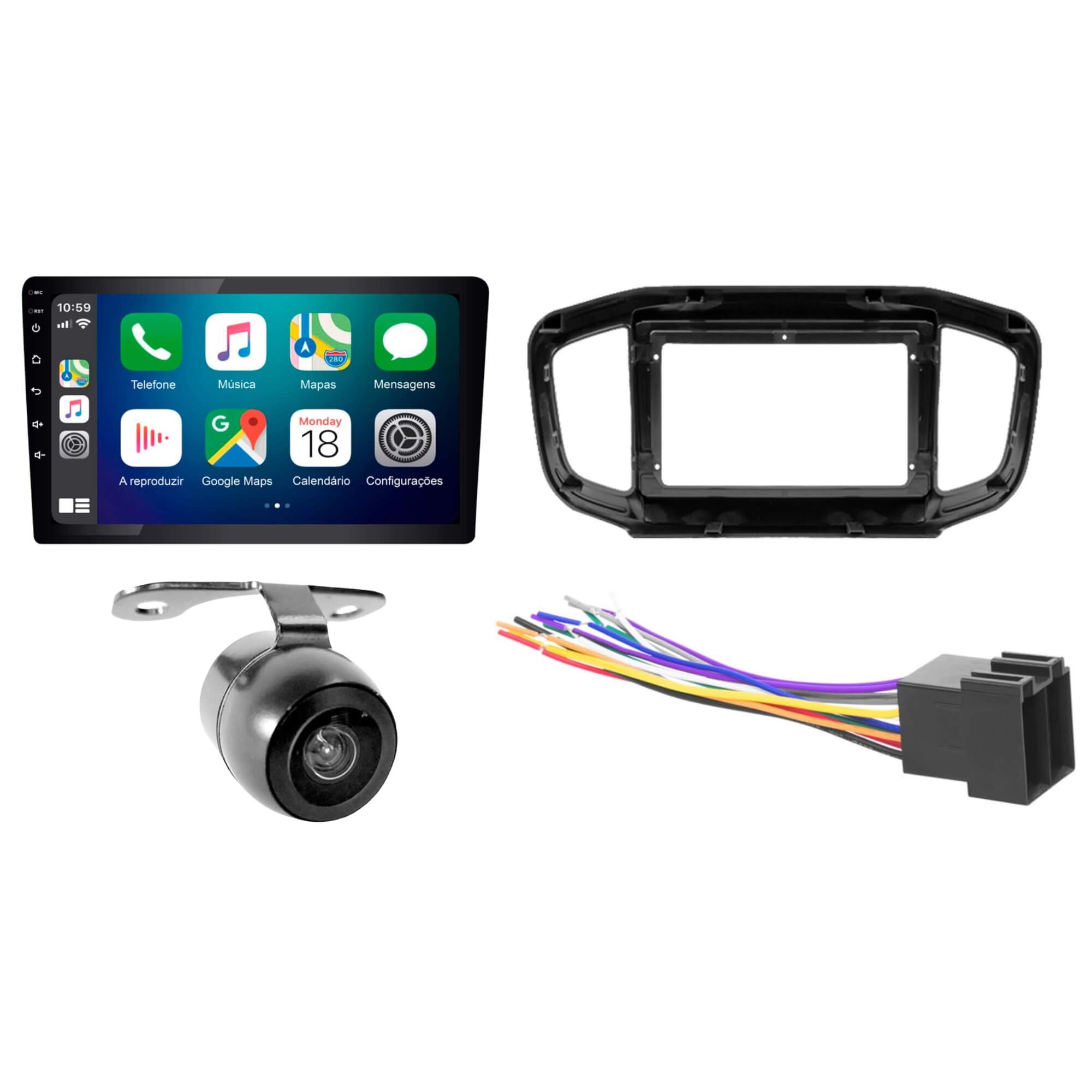 COMP Kit Multimídia 9" + Moldura Nova Fiorino 21 a 24 + Câmera de Ré Borboleta + Chicote Ligação