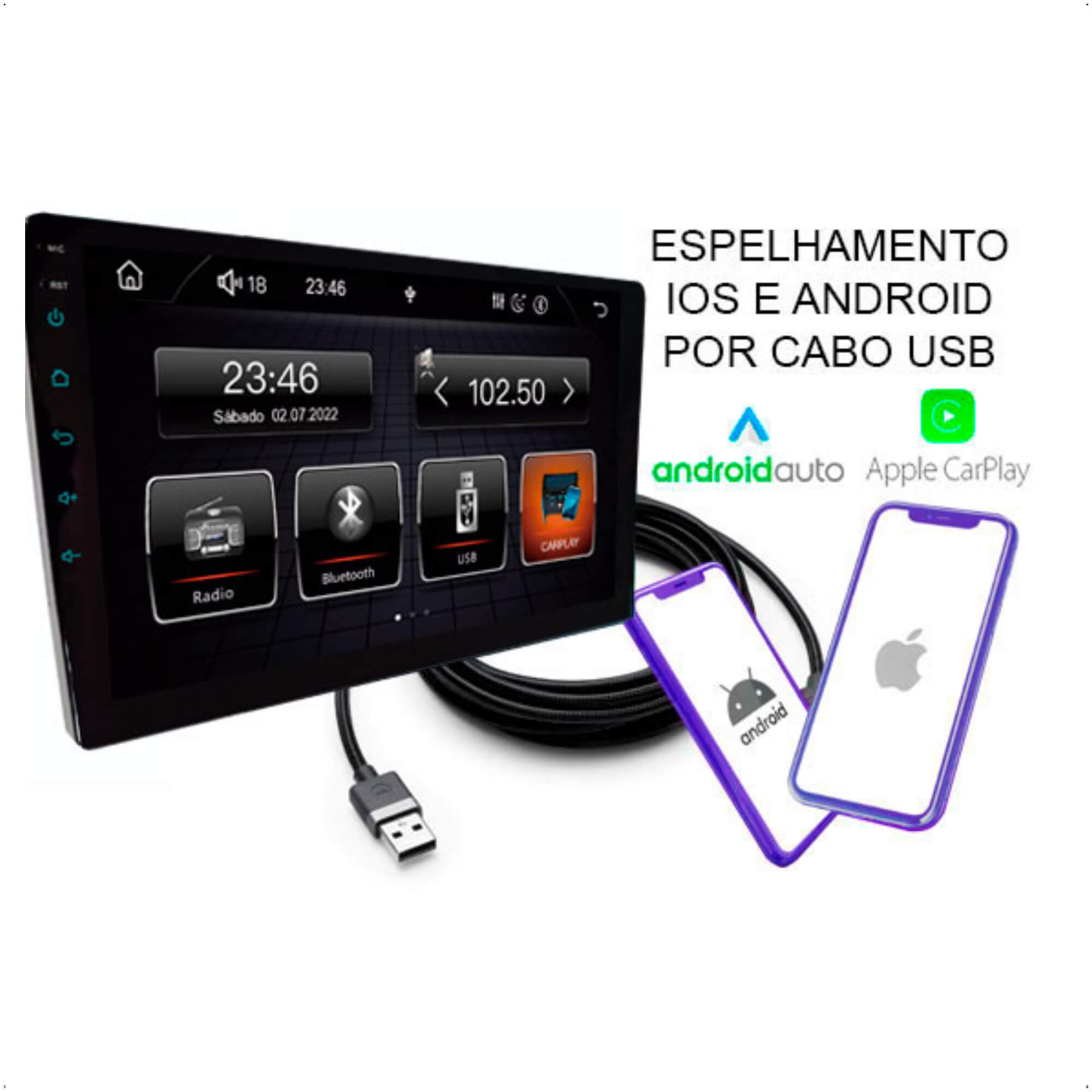 COMP Kit Multimídia 9" + Moldura Nova Fiorino 21 a 24 + Câmera de Ré Borboleta + Chicote Ligação