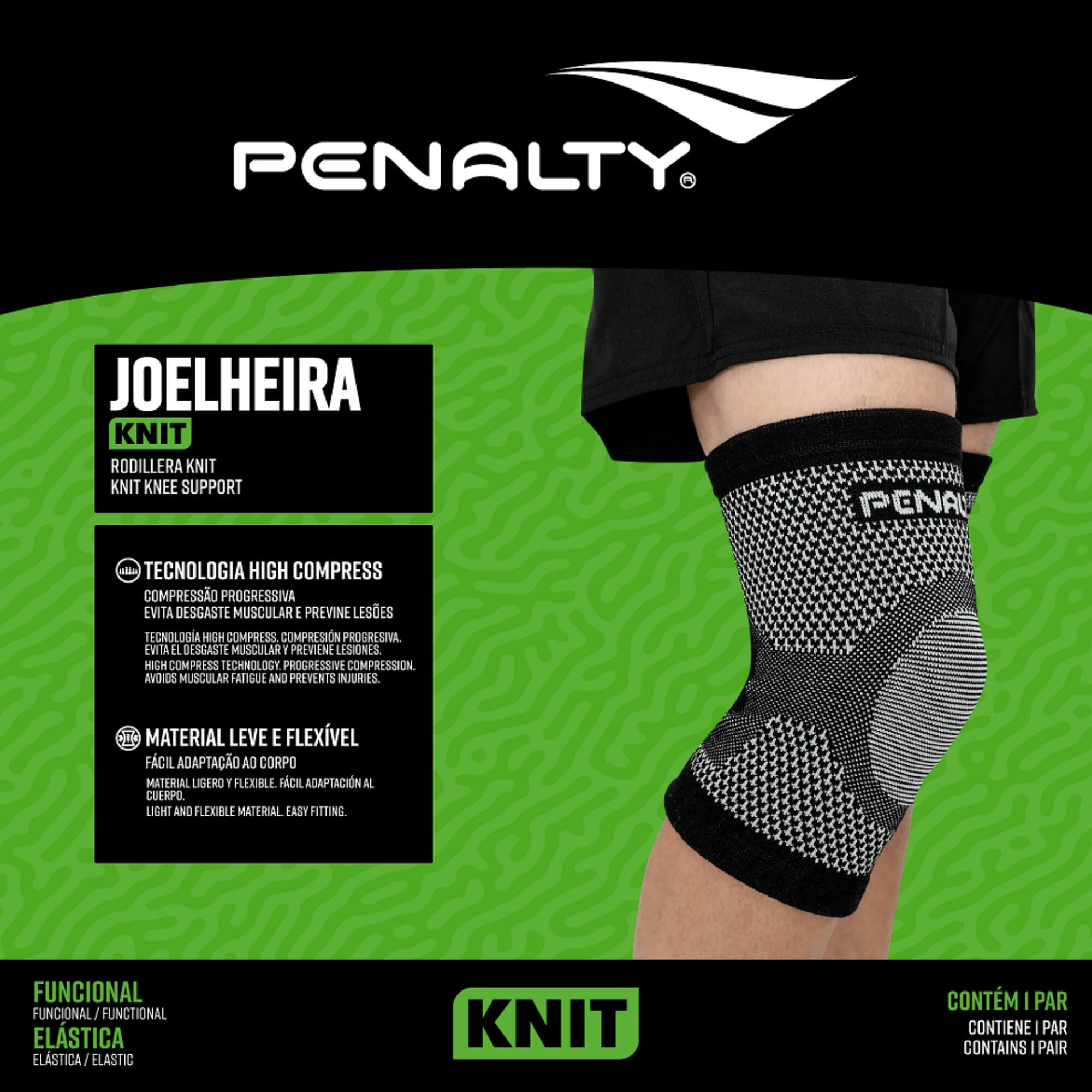 VAR Joelheira Elástica Penalty Knit XXIII – Par Unissex com Compressão - Tamanhos P M G Tamanho:G