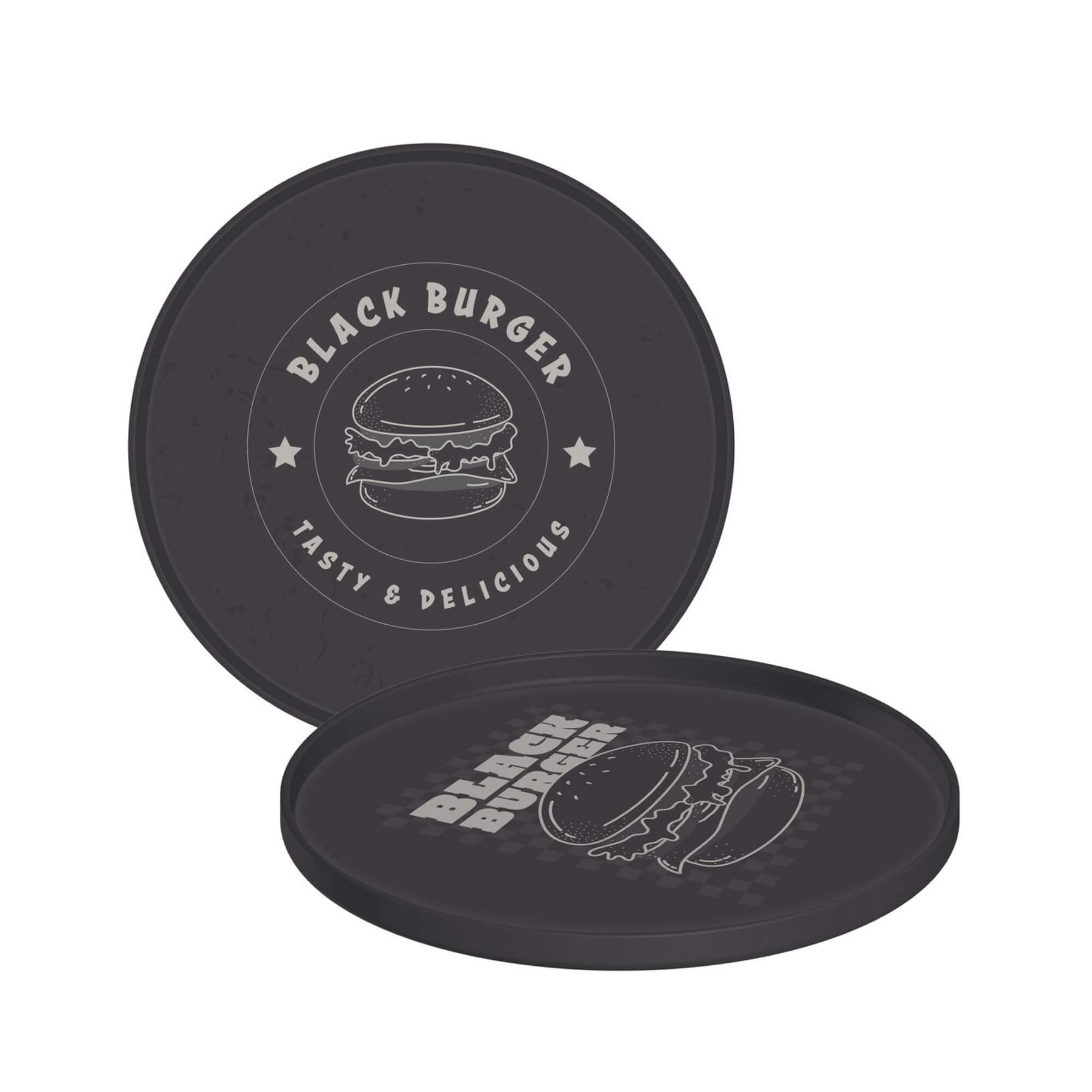 COMP Kit Black Burger Tramontina Espátula Inox + Prensador Hambúrguer + Prato Polipropileno
