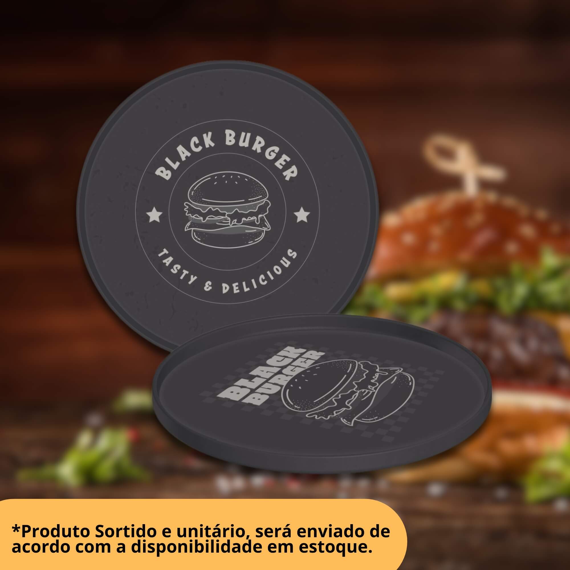 COMP Kit Black Burger Tramontina Espátula Inox + Prensador Hambúrguer + Prato Polipropileno