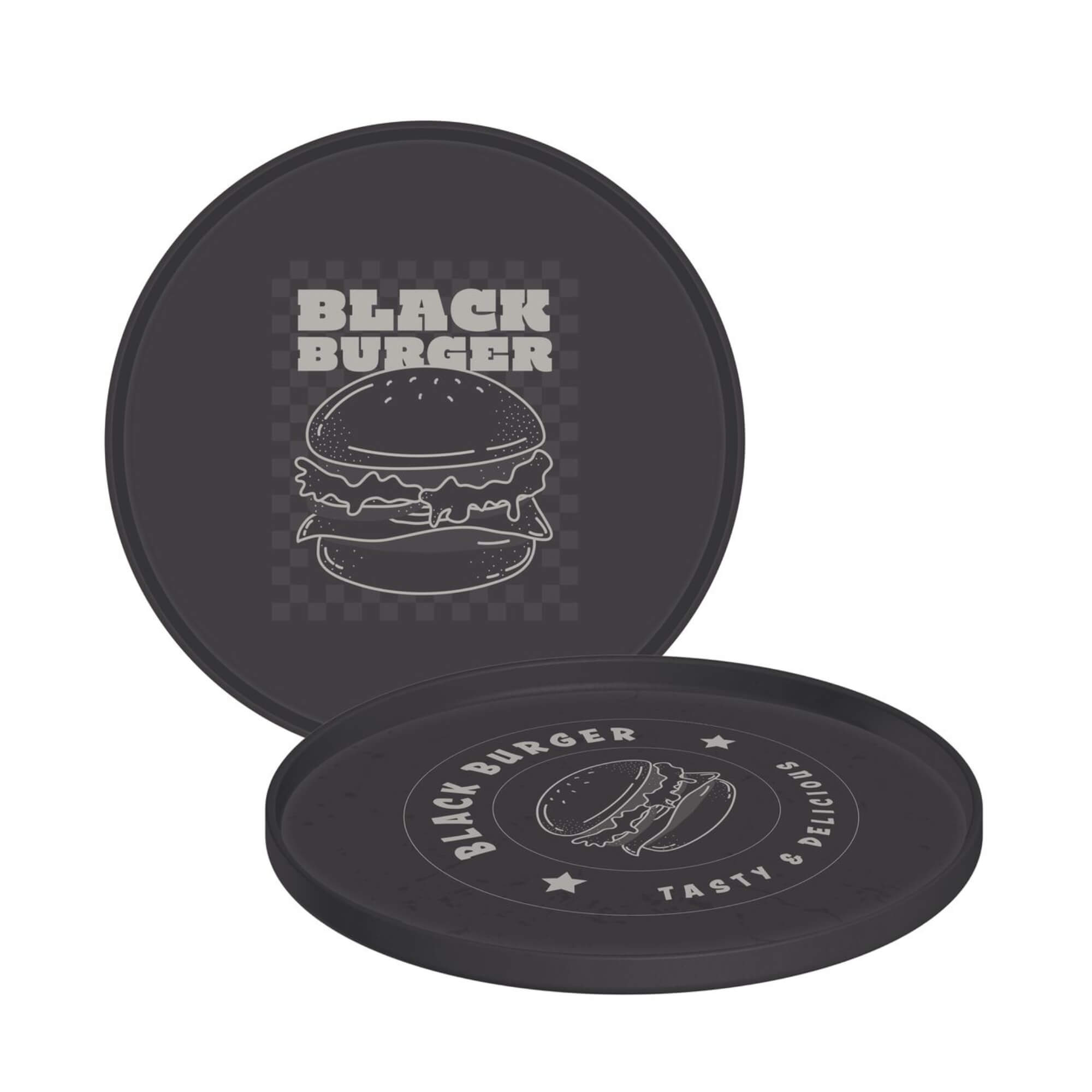 COMP Kit Black Burger Tramontina Espátula Inox + Prensador Hambúrguer + Prato Polipropileno