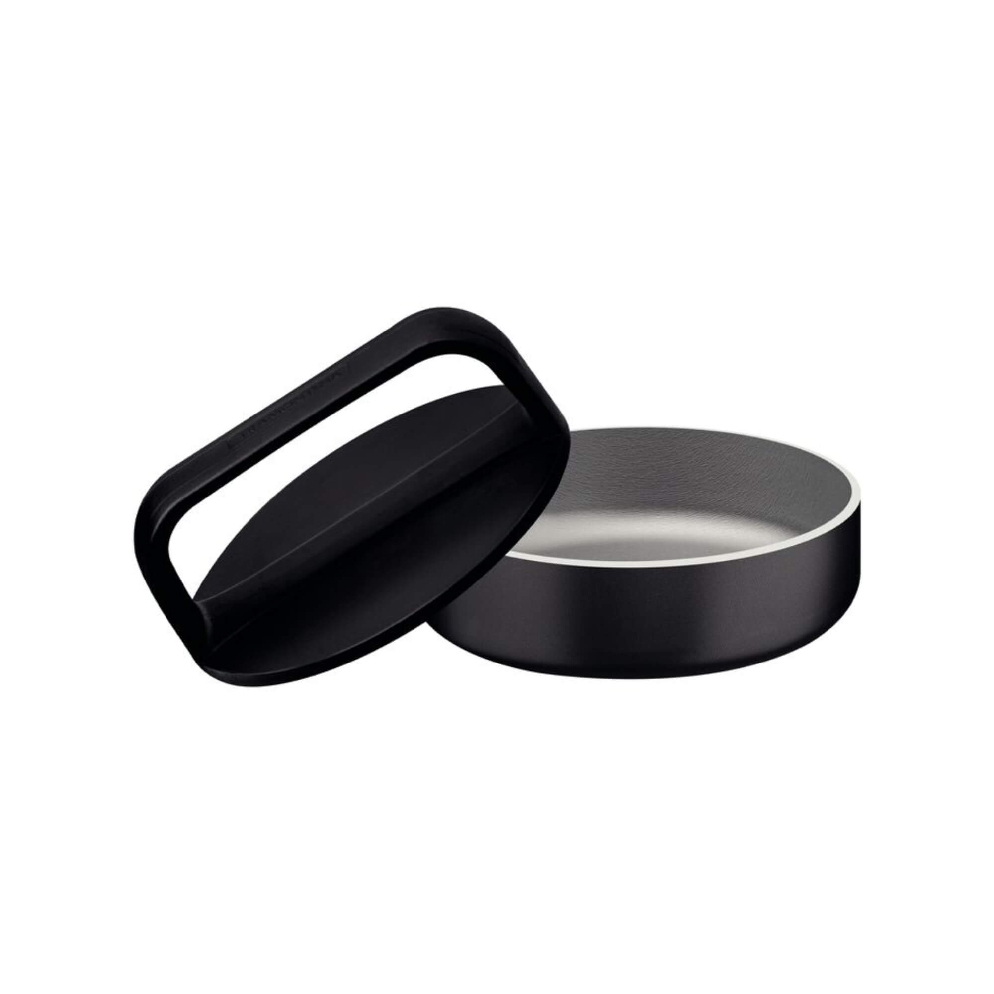 COMP Kit Black Burger Tramontina Espátula Inox + Prensador Hambúrguer + Prato Polipropileno