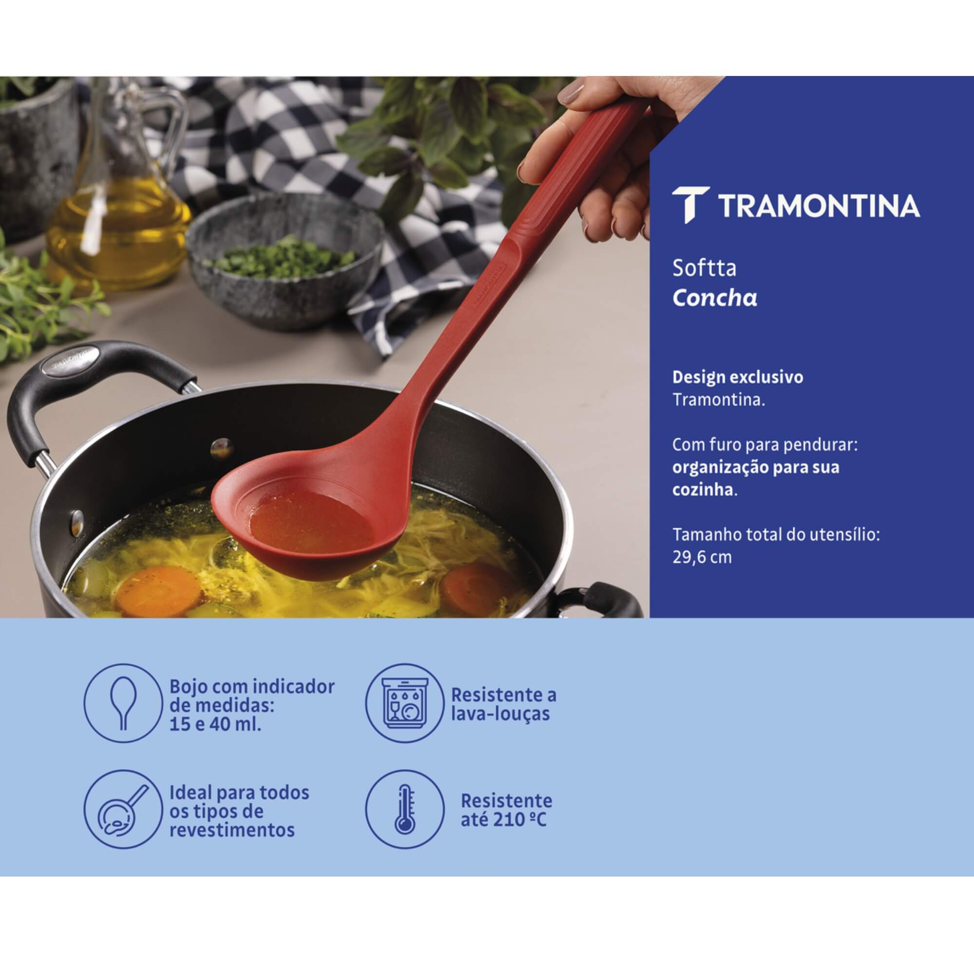 COMP Kit Utensílios Silicone Tramontina Softta Vermelho - Escumadeira, Colher,  Concha e Espátula