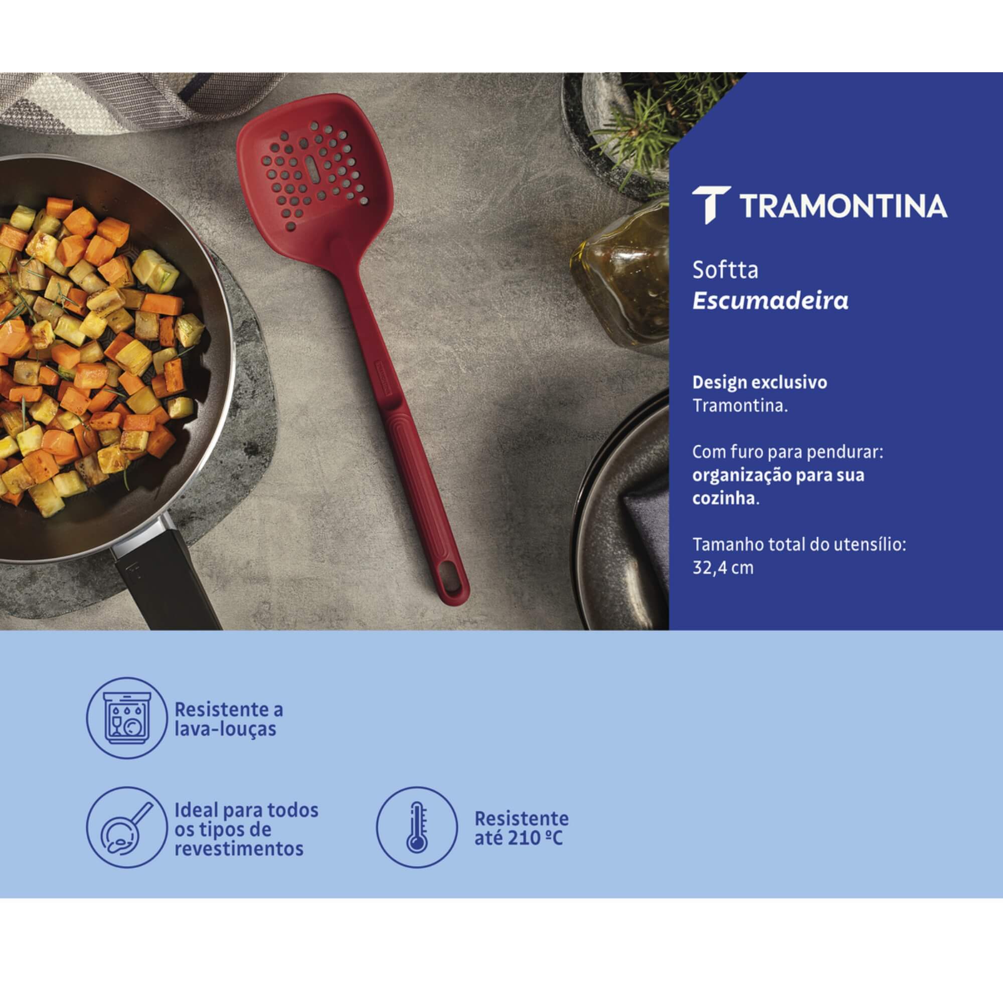 COMP Kit Utensílios Silicone Tramontina Softta Vermelho - Escumadeira, Colher,  Concha e Espátula