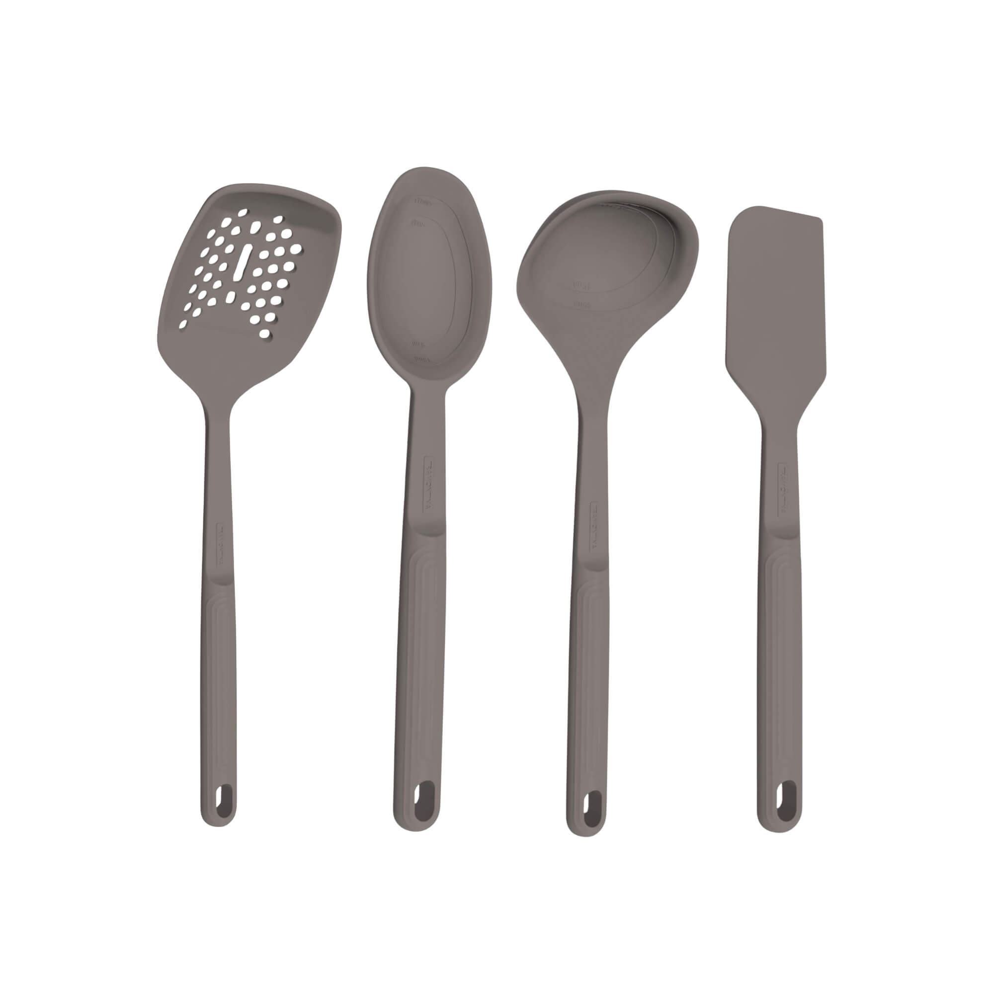 COMP Kit Utensílios Silicone Tramontina Softta Cinza Escumadeira, Colher, Concha e Espátula