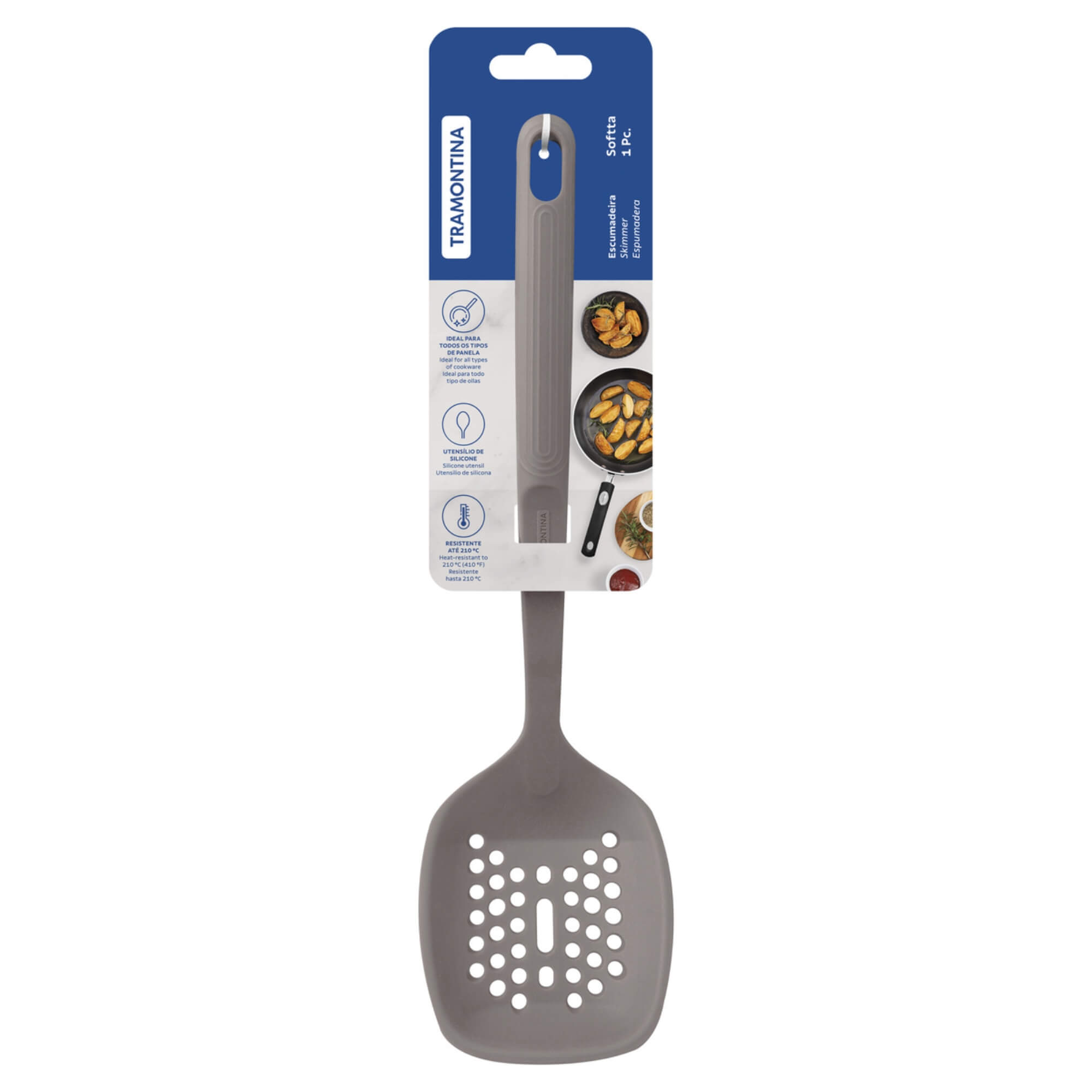 COMP Kit Utensílios Silicone Tramontina Softta Cinza Escumadeira, Colher, Concha e Espátula