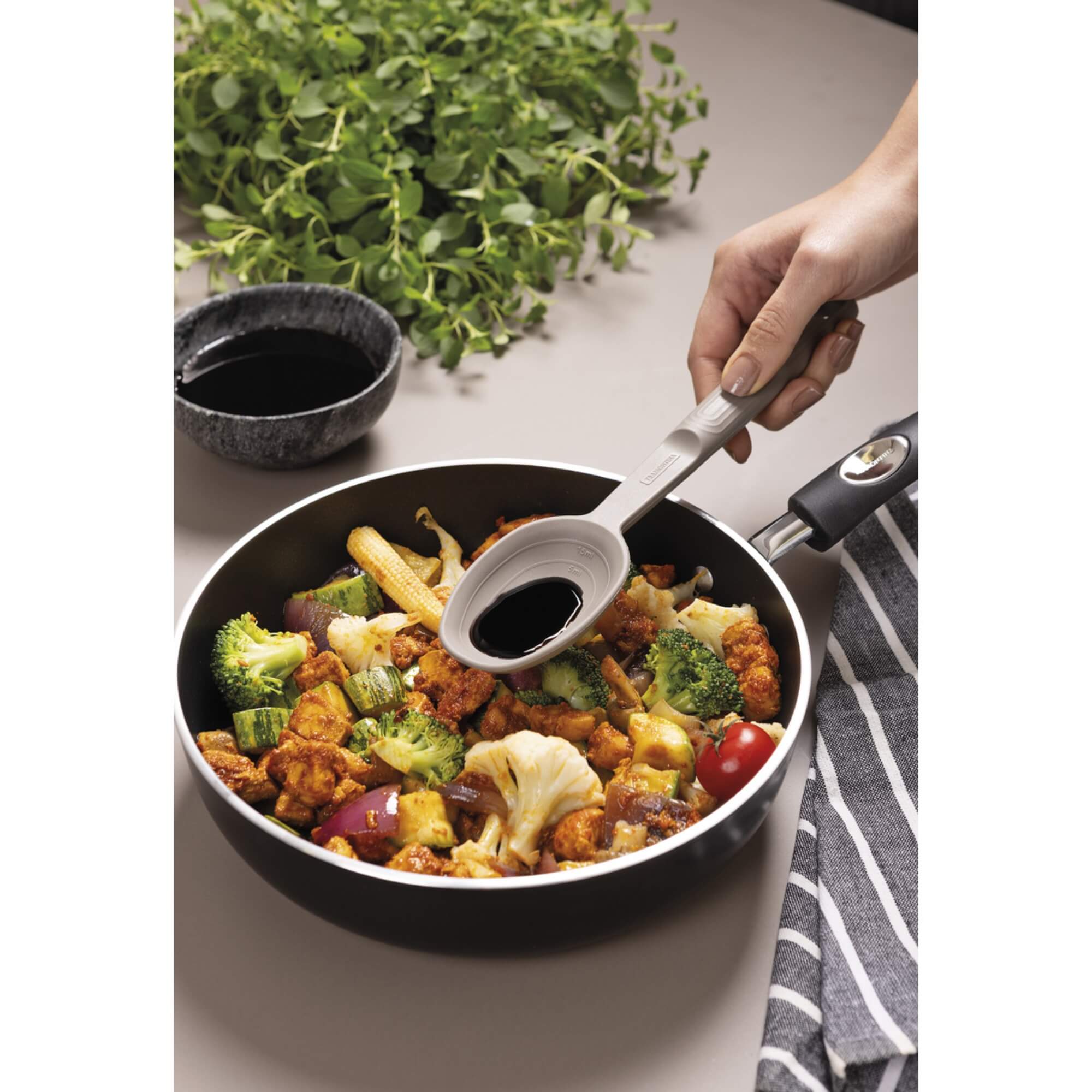 COMP Kit Utensílios Silicone Tramontina Softta Cinza Escumadeira, Colher, Concha e Espátula