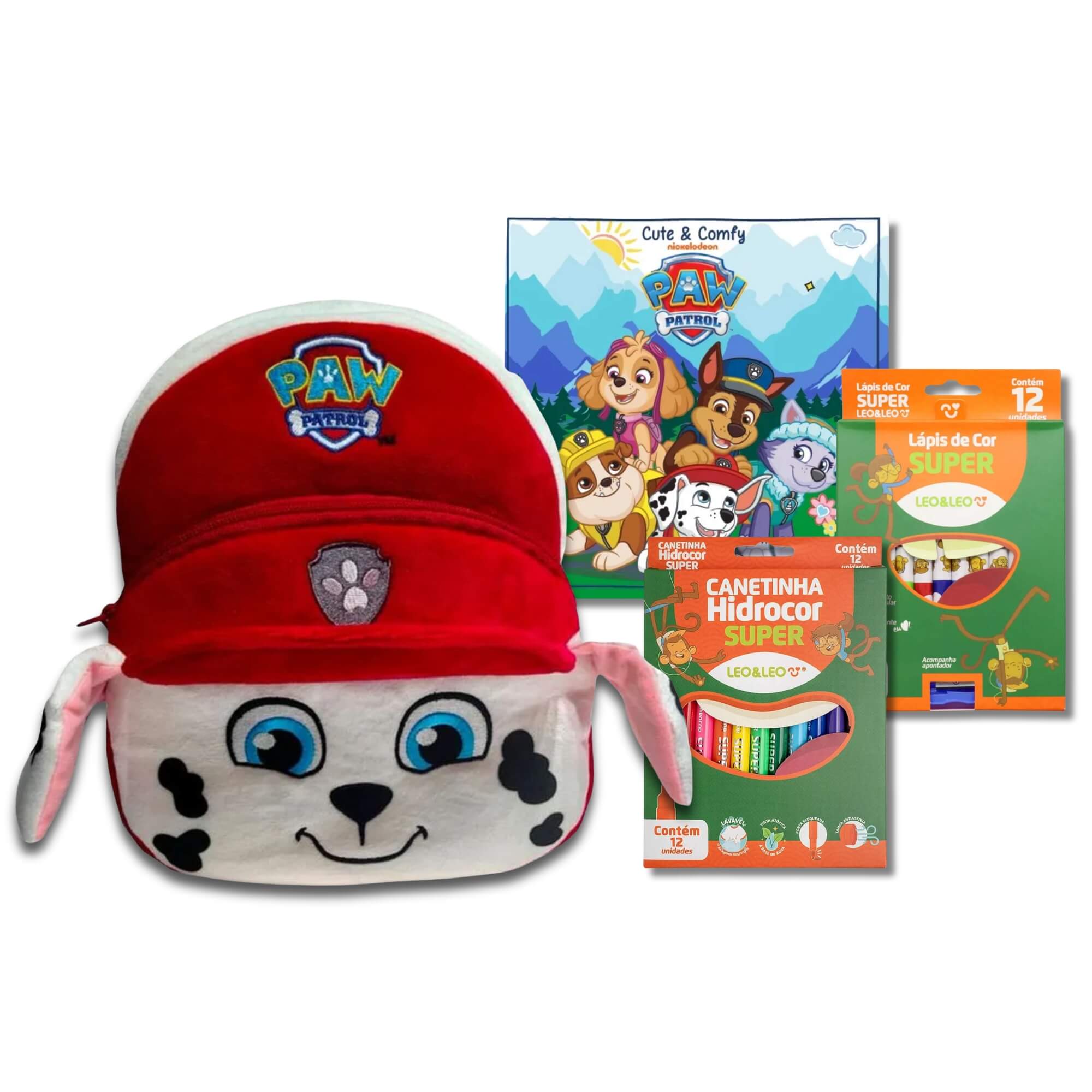 COMP Kit Escolar Patrulha Canina Marshall - Mochila, Lápis 12 Cores, Hidrocor e Livro de Colorir