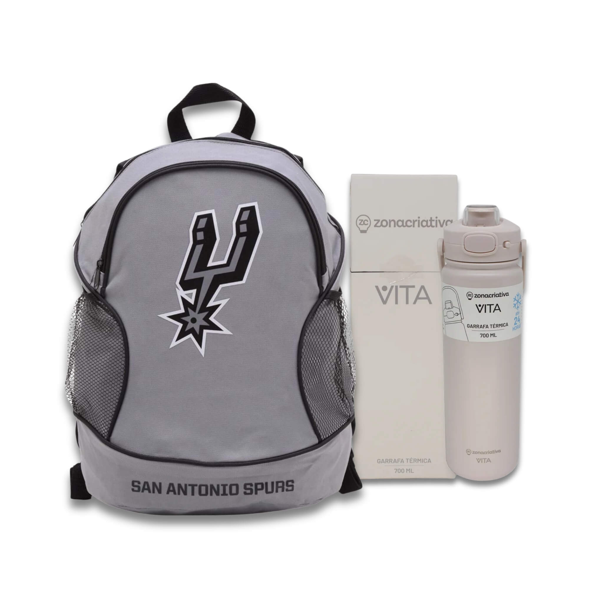 COMP Kit Mochila NBA San Antonio Spurs + Garrafa Térmica Vita Duna 700ml