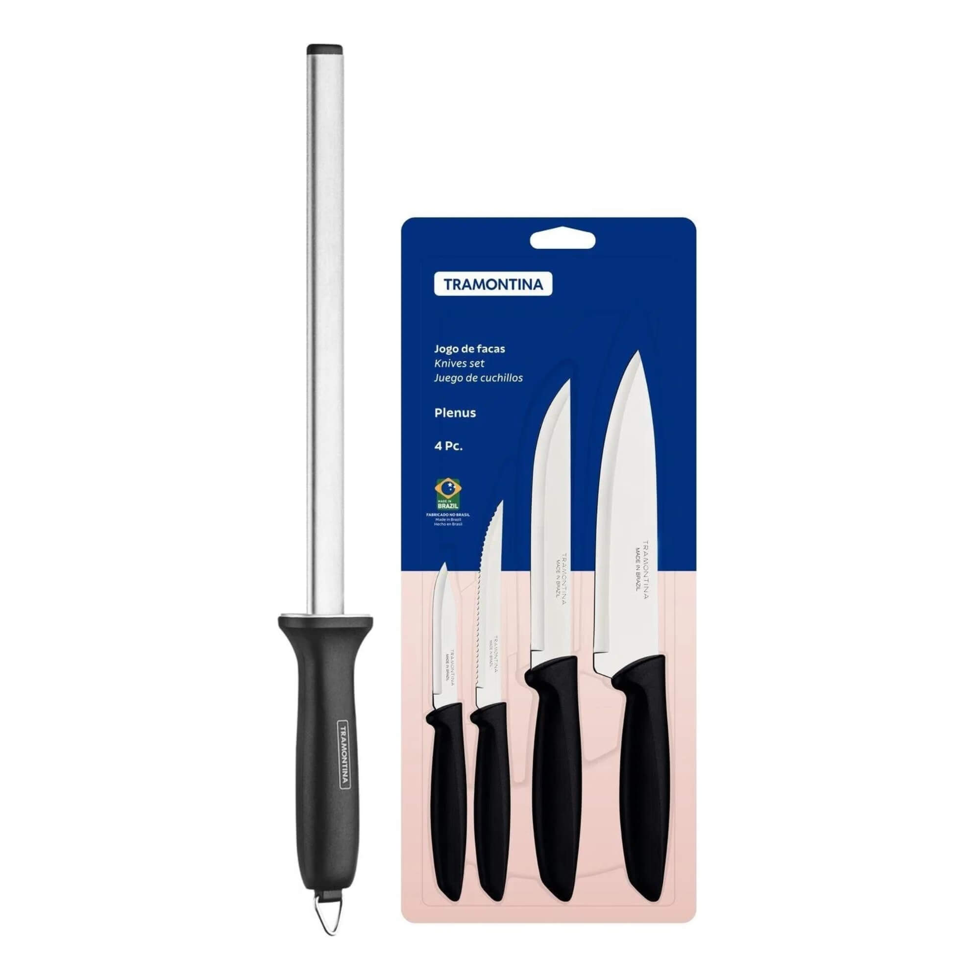 COMP Kit Tramontina Afiador + 4 Facas de Cozinha