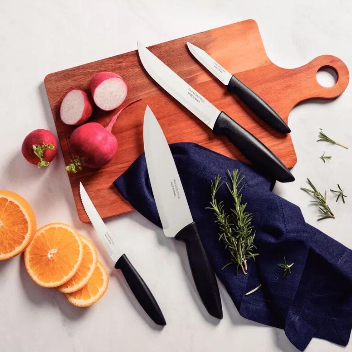 COMP Kit Tramontina Afiador + 4 Facas de Cozinha