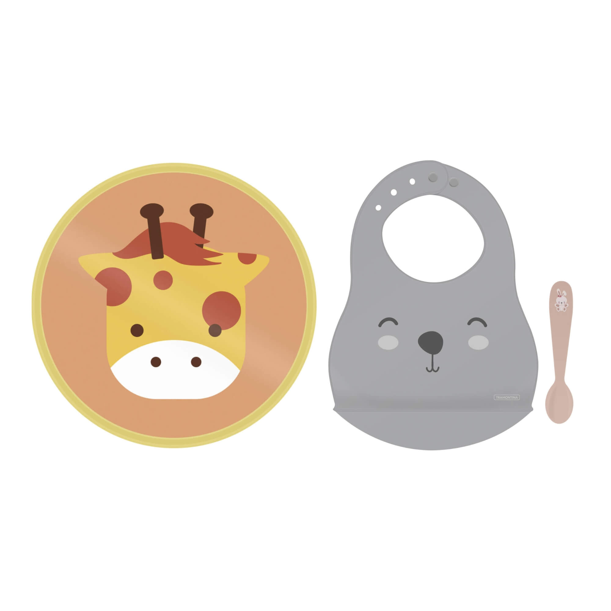 COMP Kit Prato Infantil Baby Friends + Babador e Colher Tramontina