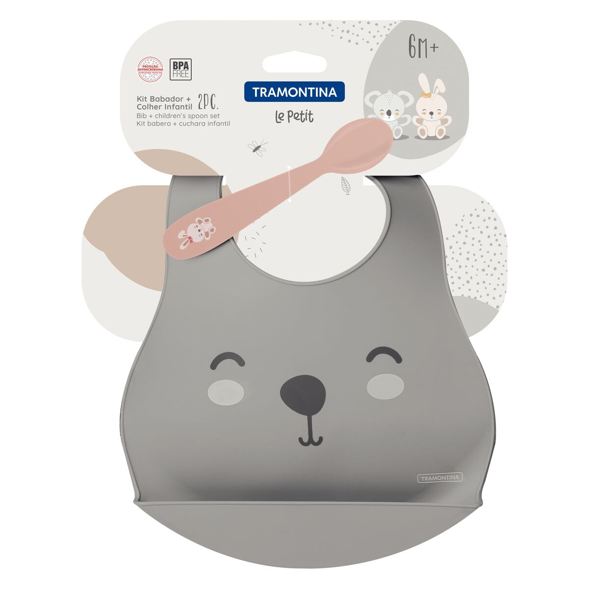 COMP Kit Prato Infantil Baby Friends + Babador e Colher Tramontina