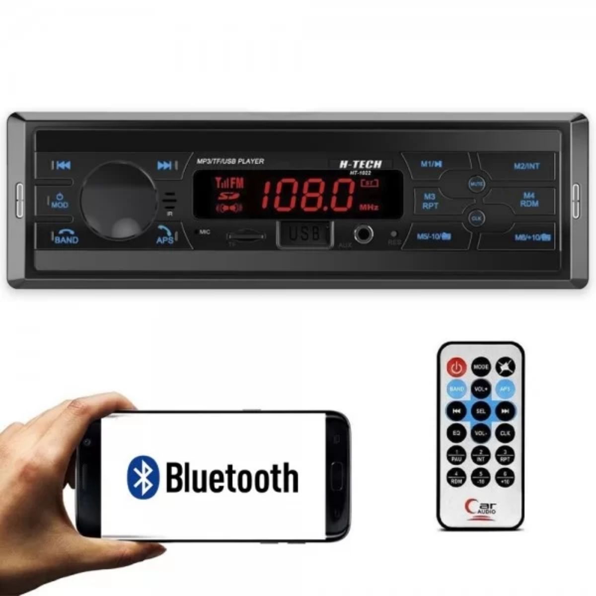 COMP Kit Som Automotivo Rádio 1 Din Bluetooth H-Tech + Alto-Falantes 6” Leson JB6 Flex 110W