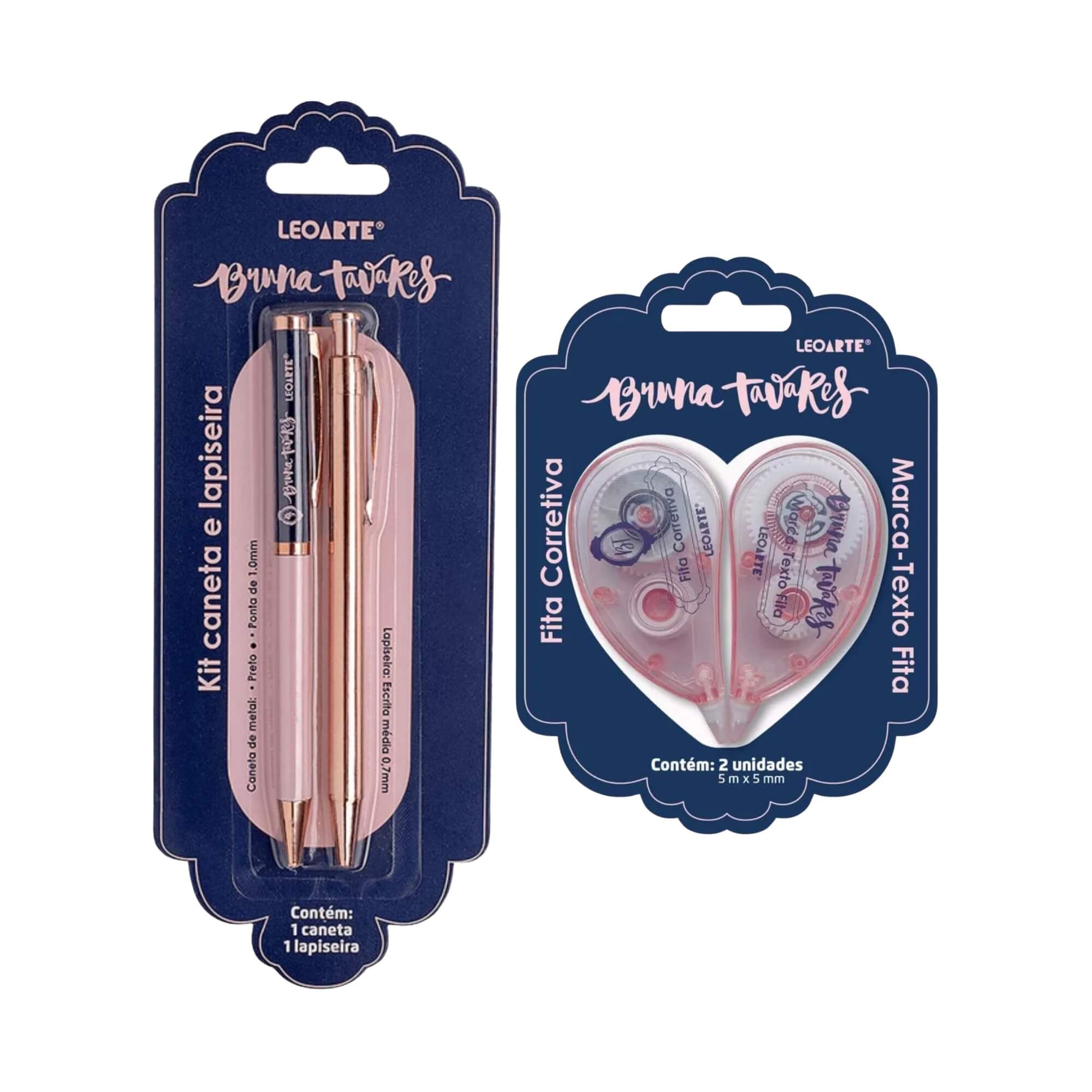 COMP Kit Office Bruna Tavares Fita Corretiva Marca-Texto + Caneta e Lapiseira LeoArte
