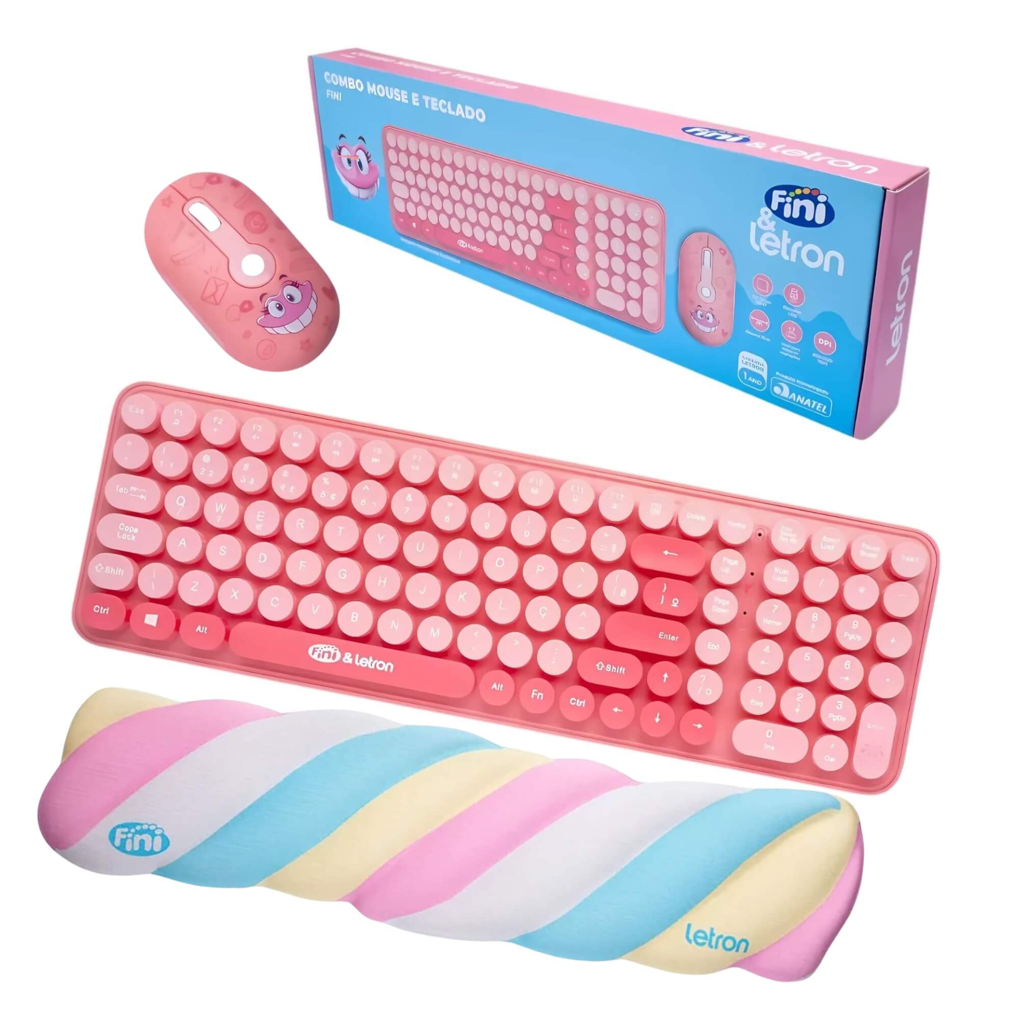 Kit Fini Sem Fio Teclado Mouse Wireless + Apoio de Pulso Marshmallow Letron