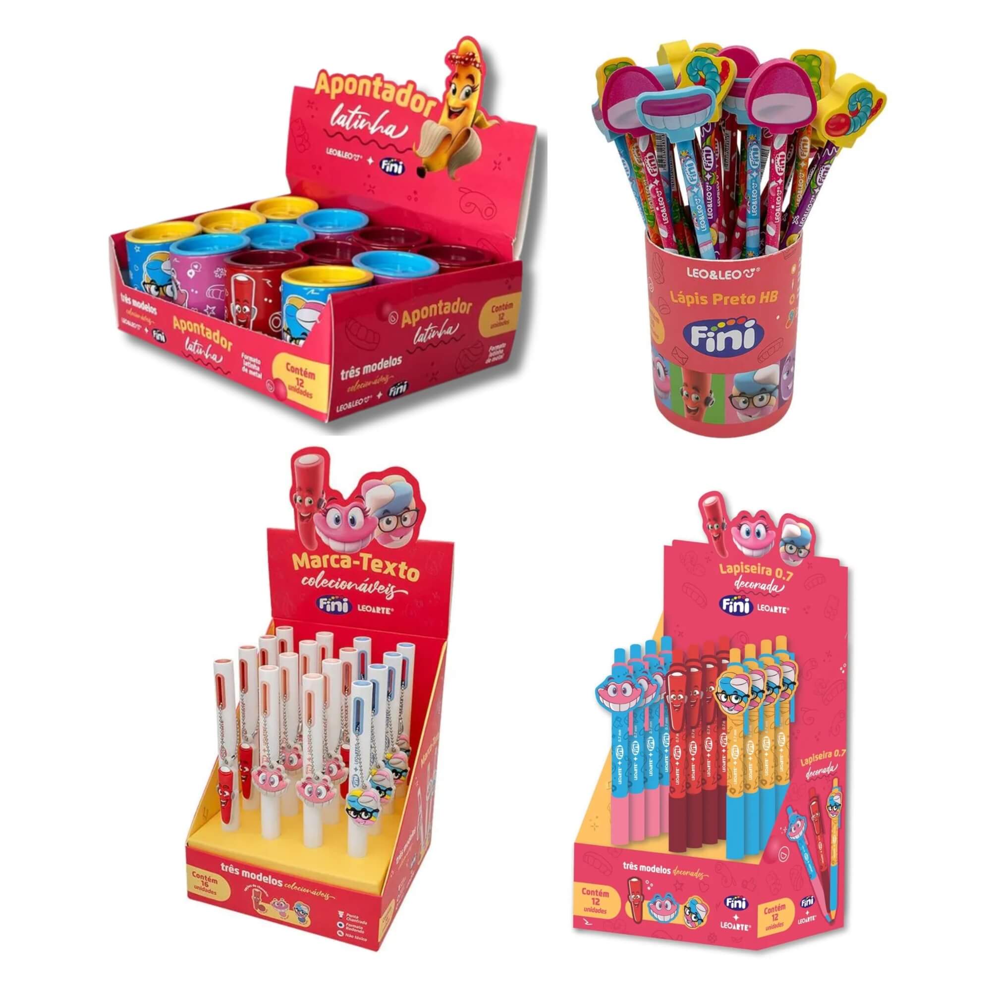 Kit Fini Apontador + Lápis HB + Marca Texto + Lapiseira Atacado Papelaria: Displays e Potes