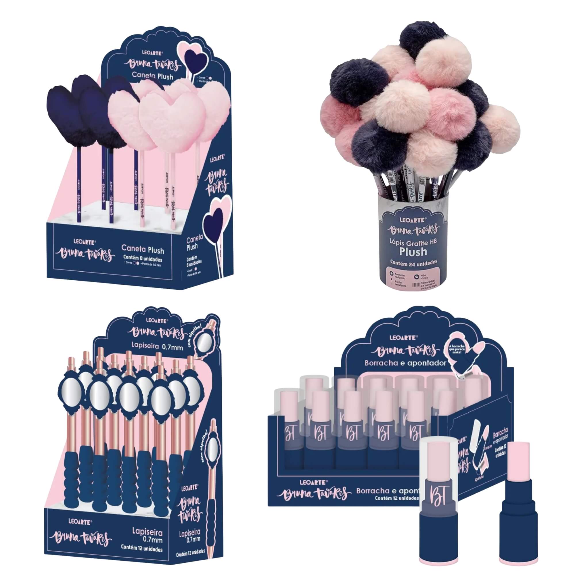 COMP Kit Papelaria Bruna Tavares Leonora: Display Canetas, Lapiseiras, Lápis Borracha e  Apontador