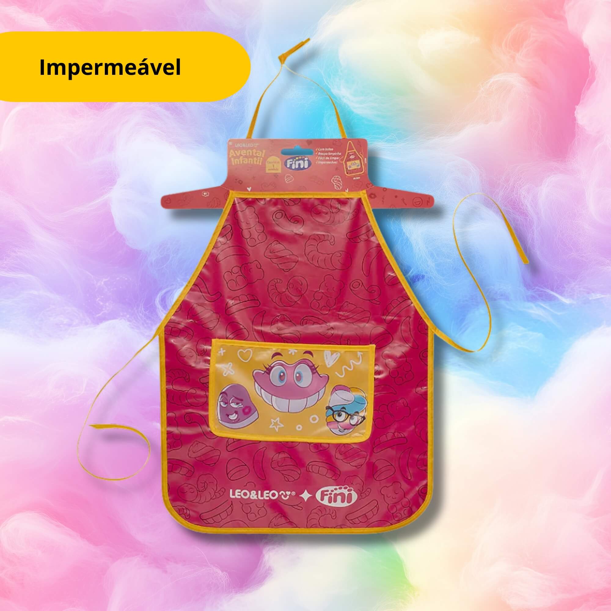 COMP Kit Avental Infantil Impermeável com Bolso Fini + Guache em Bastão Caixa C/ 6 Cores
