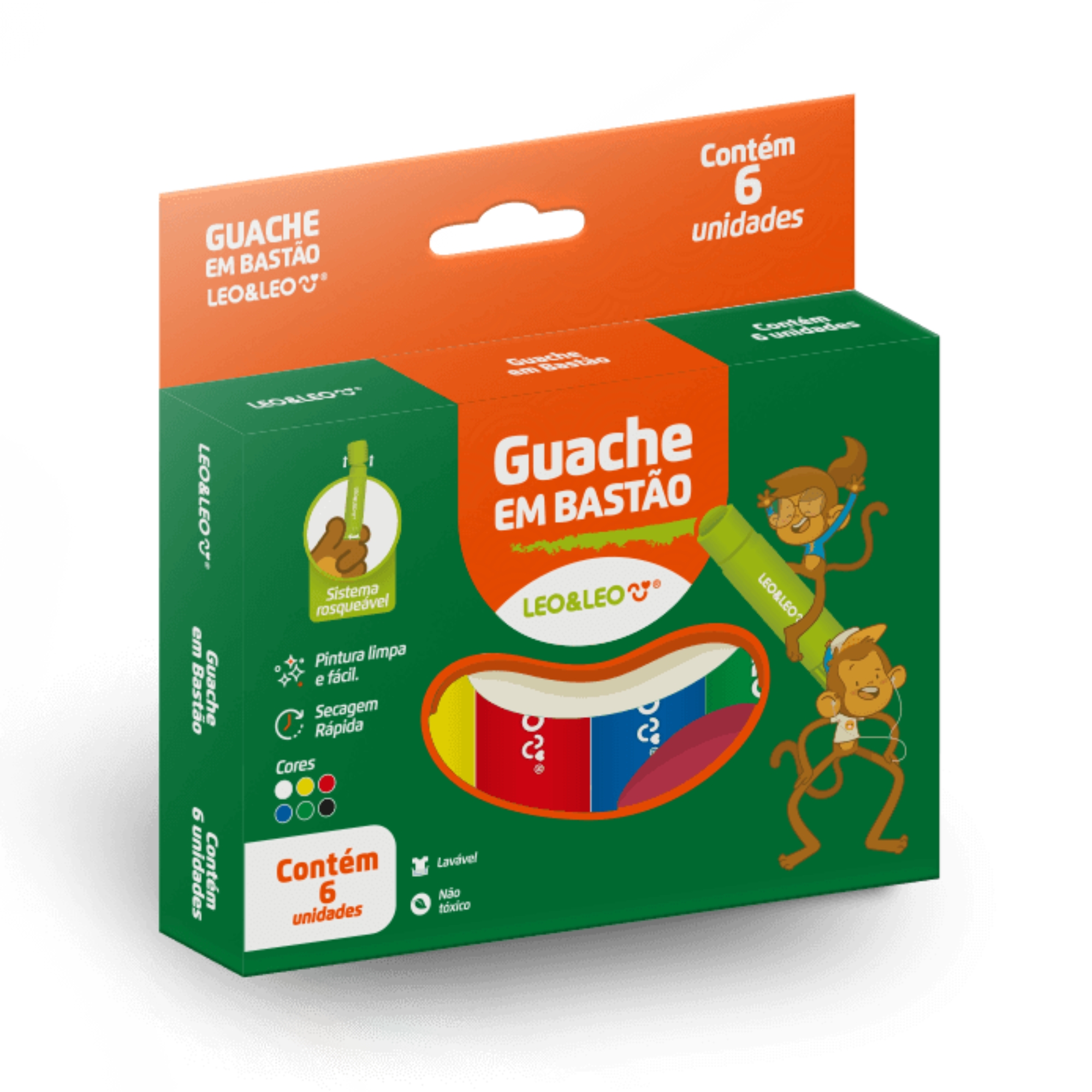COMP Kit Avental Infantil Impermeável com Bolso Fini + Guache em Bastão Caixa C/ 6 Cores