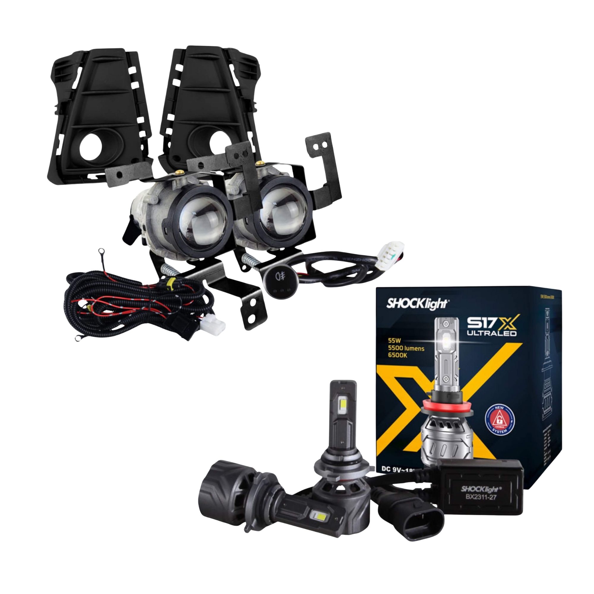 COMP Kit Farol de Milha HB20 2024 Shocklight + Lâmpadas Ultra LED 6500K